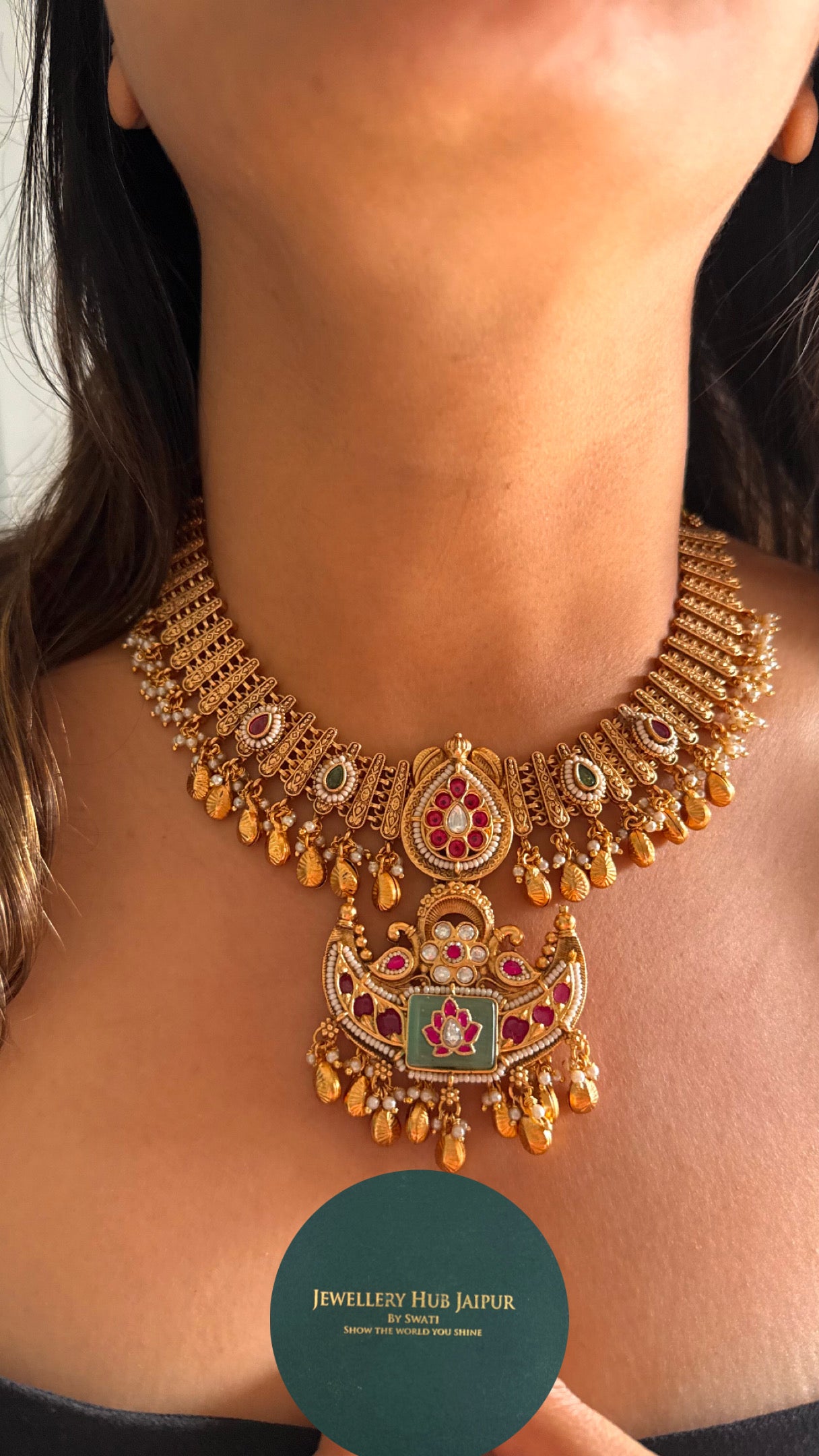 Rani tear drop mint inlay necklace