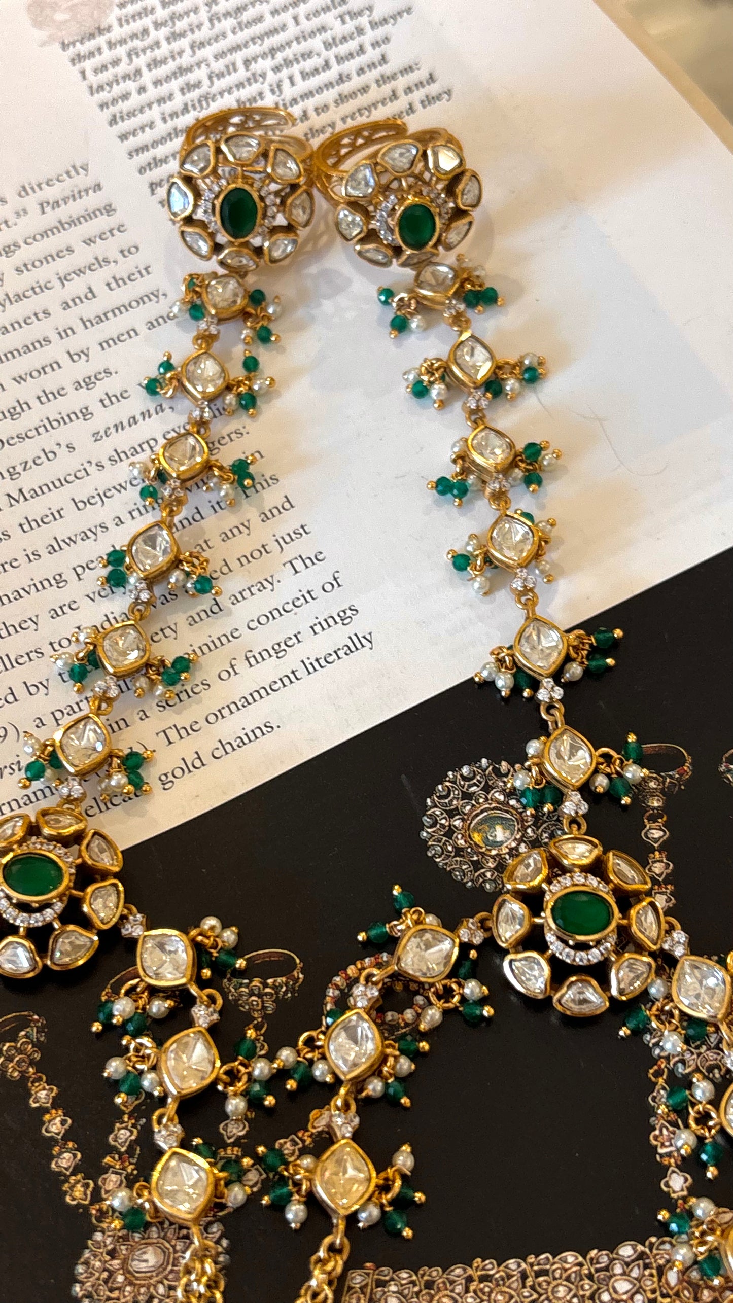 Emerald kundan polki Victorian Hathphool