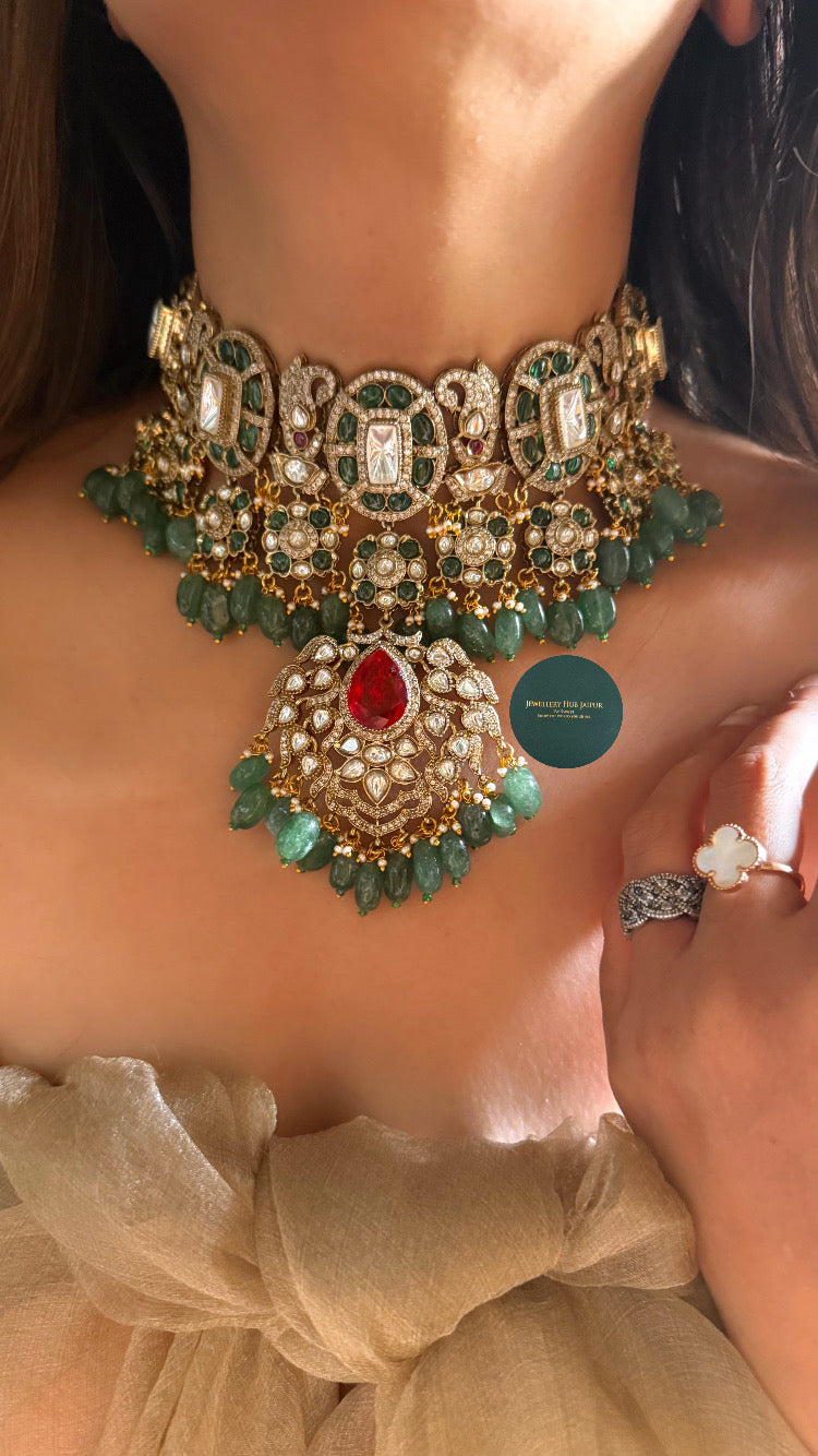 Emerald heritage bridal moissanite choker set