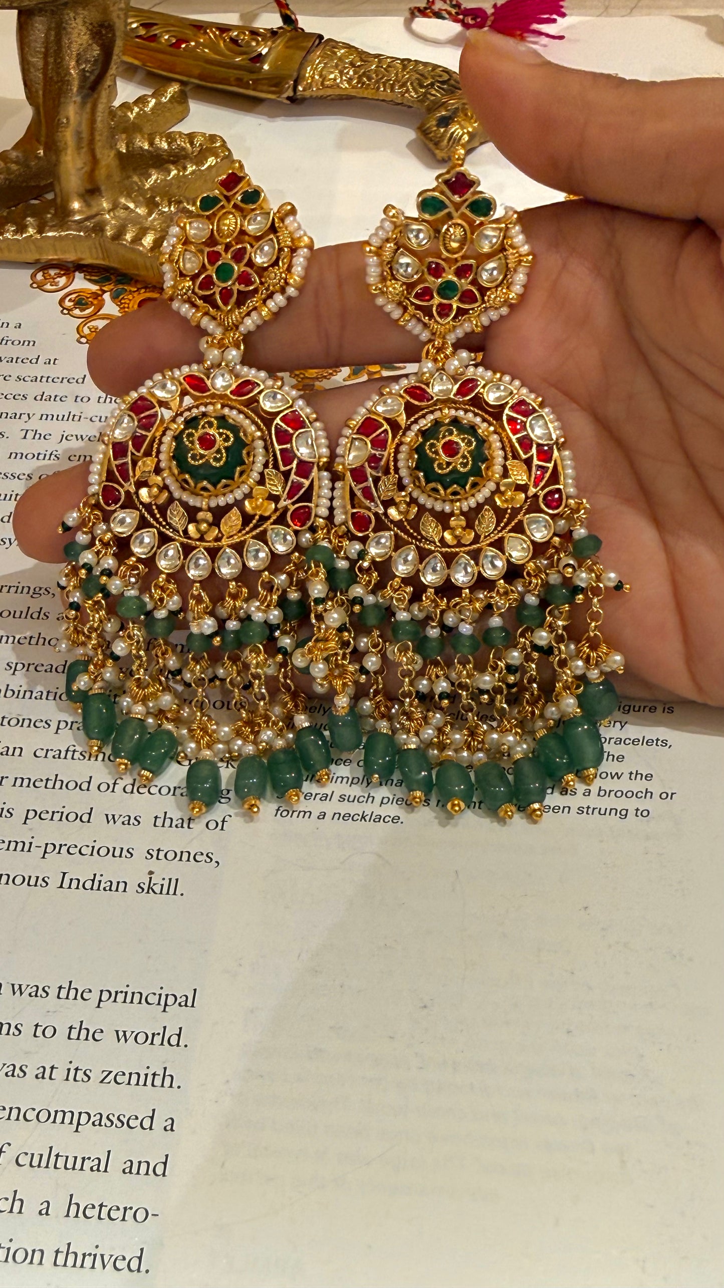 Emerald inlay heritage ruby & strawberry drops maangtika with earrings combo