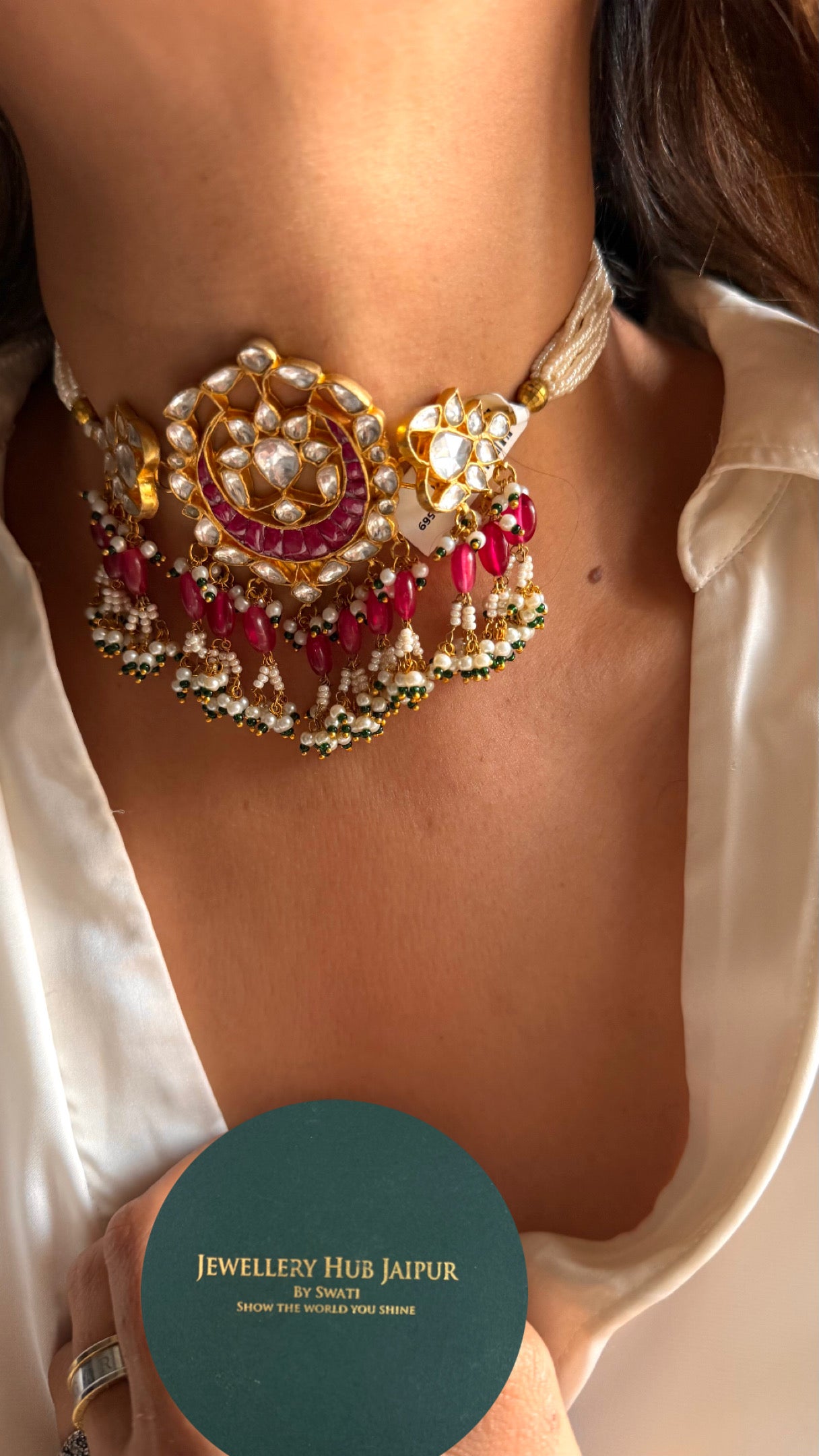 Rani pink paachi kundan choker Necklace