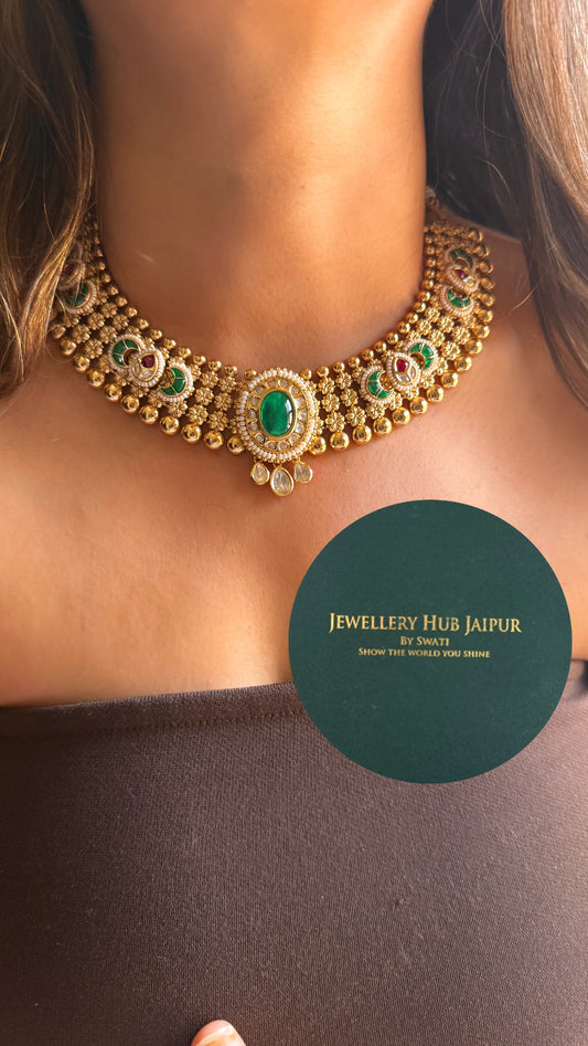 Rajwada Tribhuvan Das Zaveri inspired emerald collar necklace