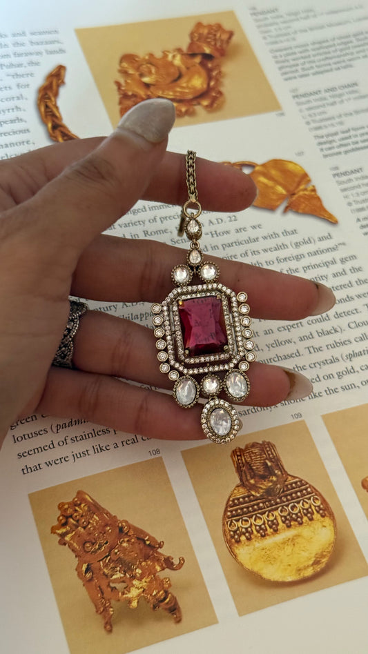 Ruby doublet Moissanite maangtika