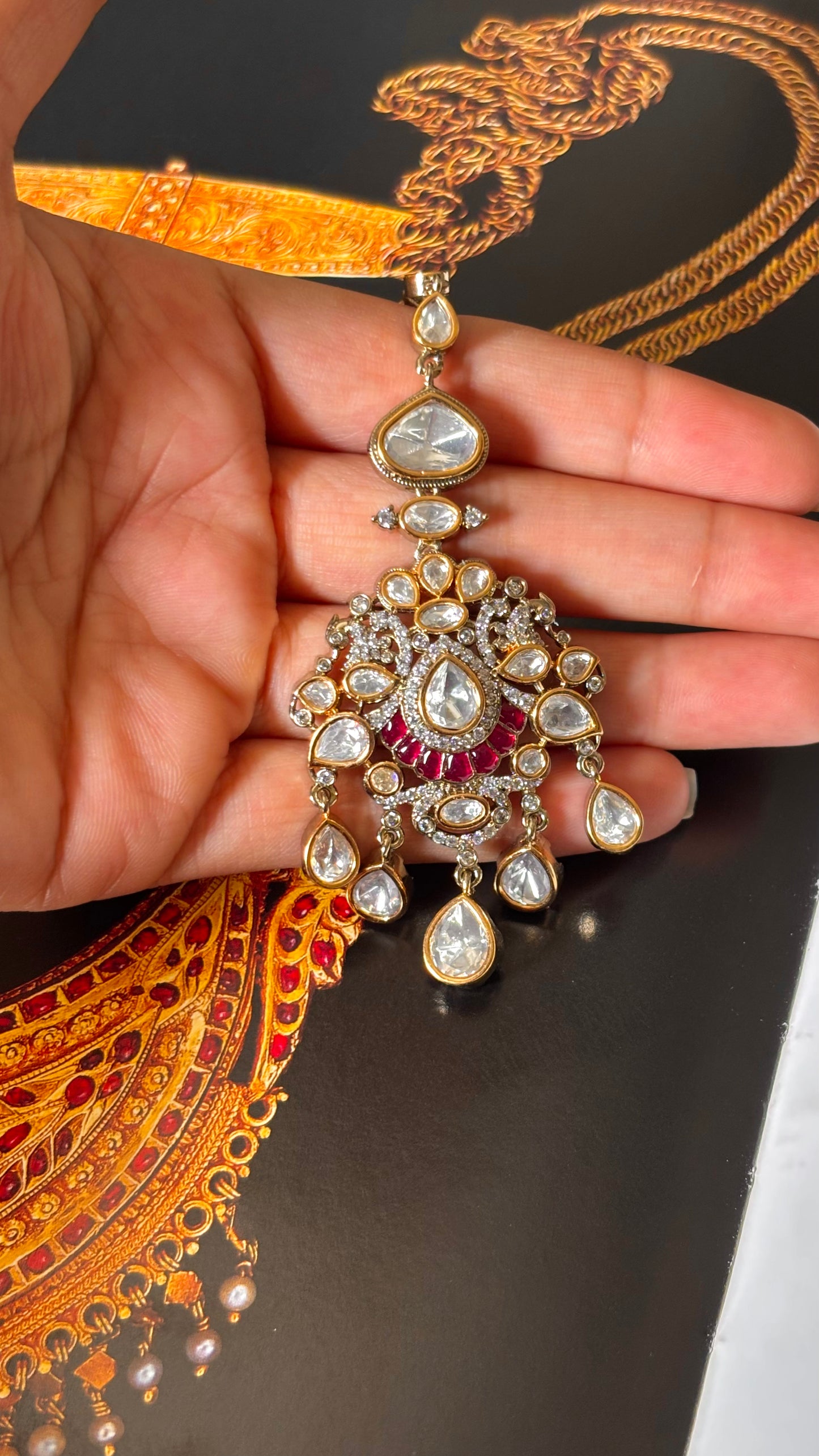 Ruby uncut moissanite Maangtika