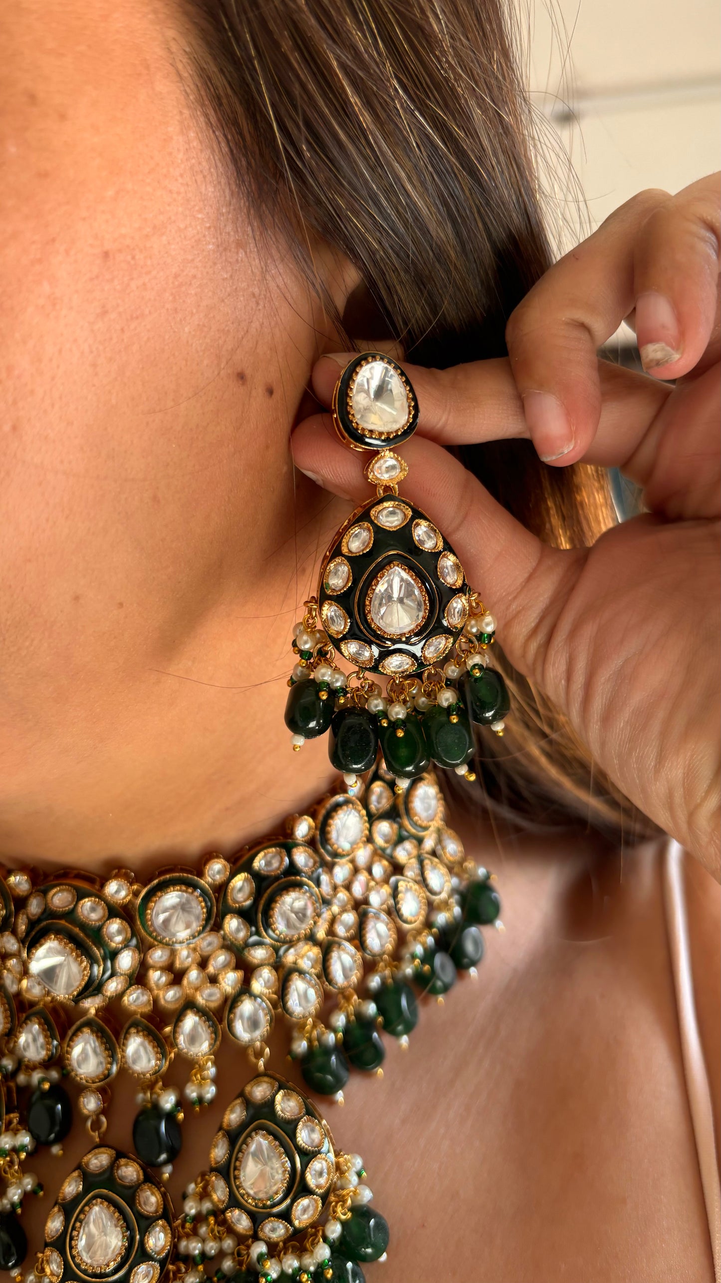 Emerald meenakari polki choker