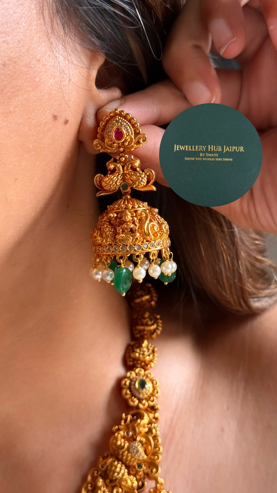Goddess laxmi rani pink peacock design temple collar set