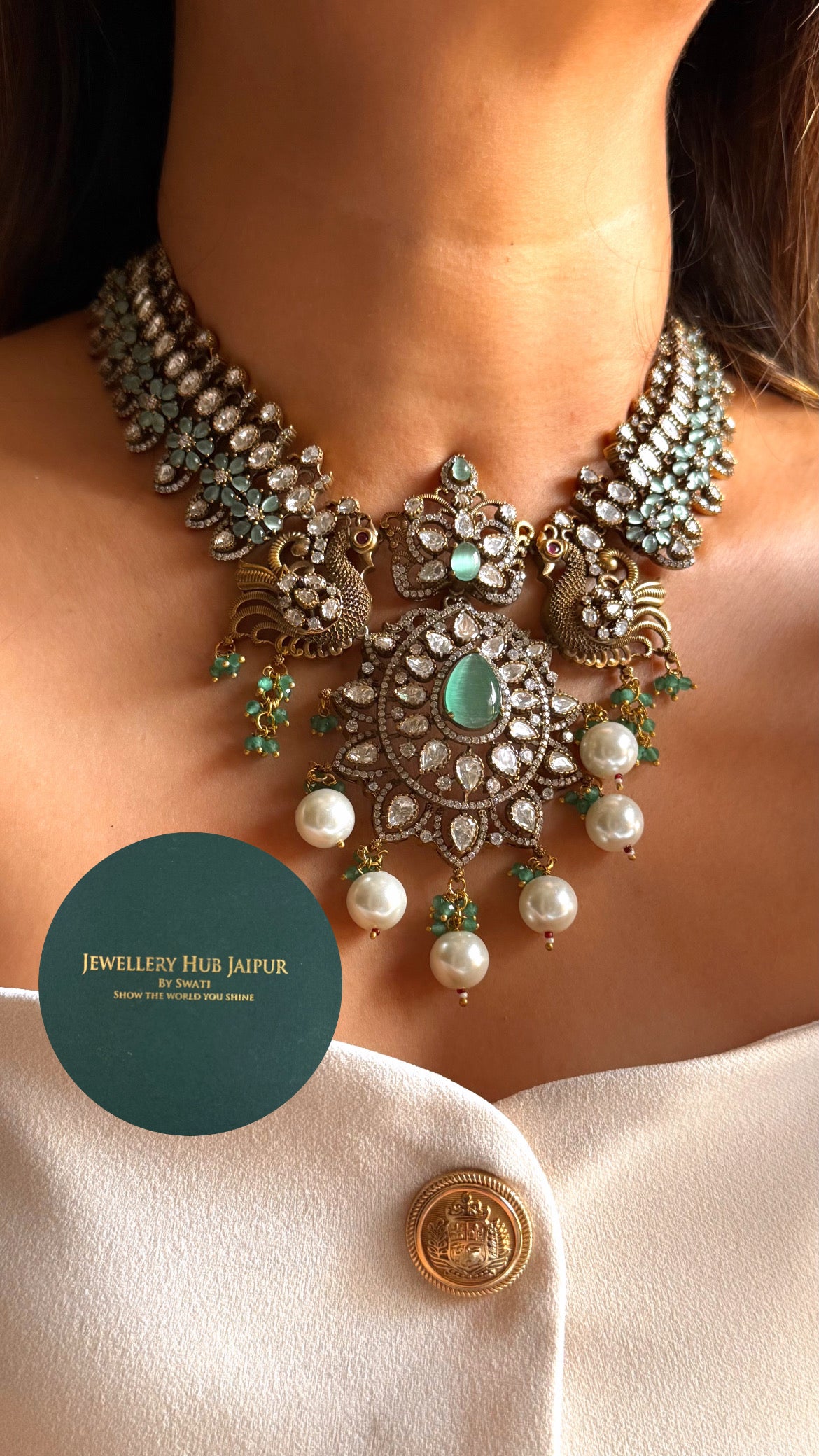 Munar-Mint doublet Moissanite uncut victorian mid length set