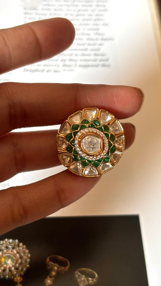 Emerald real moissanite Ring