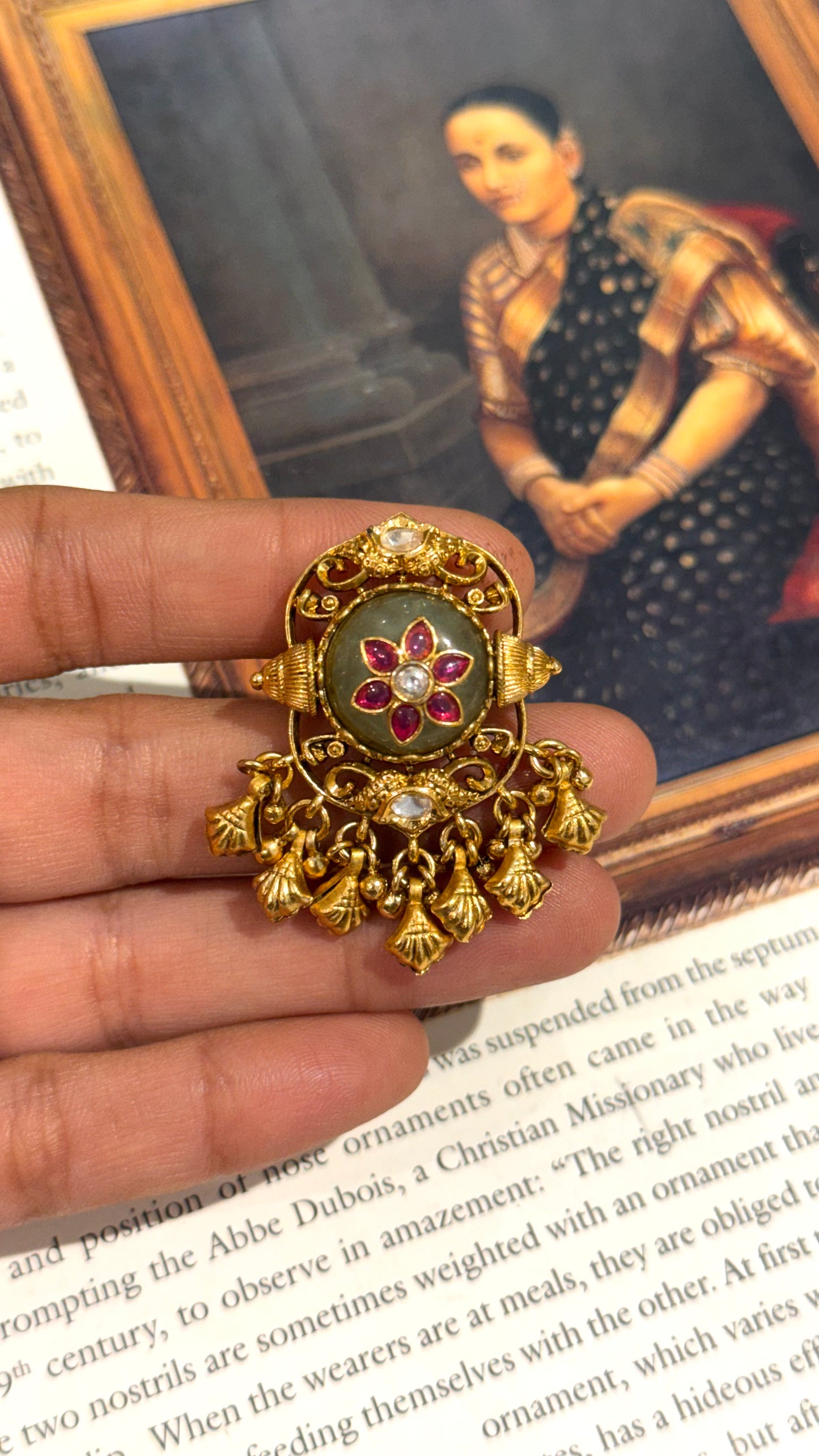 Floral inlay work rani pink & mint adjustable ring