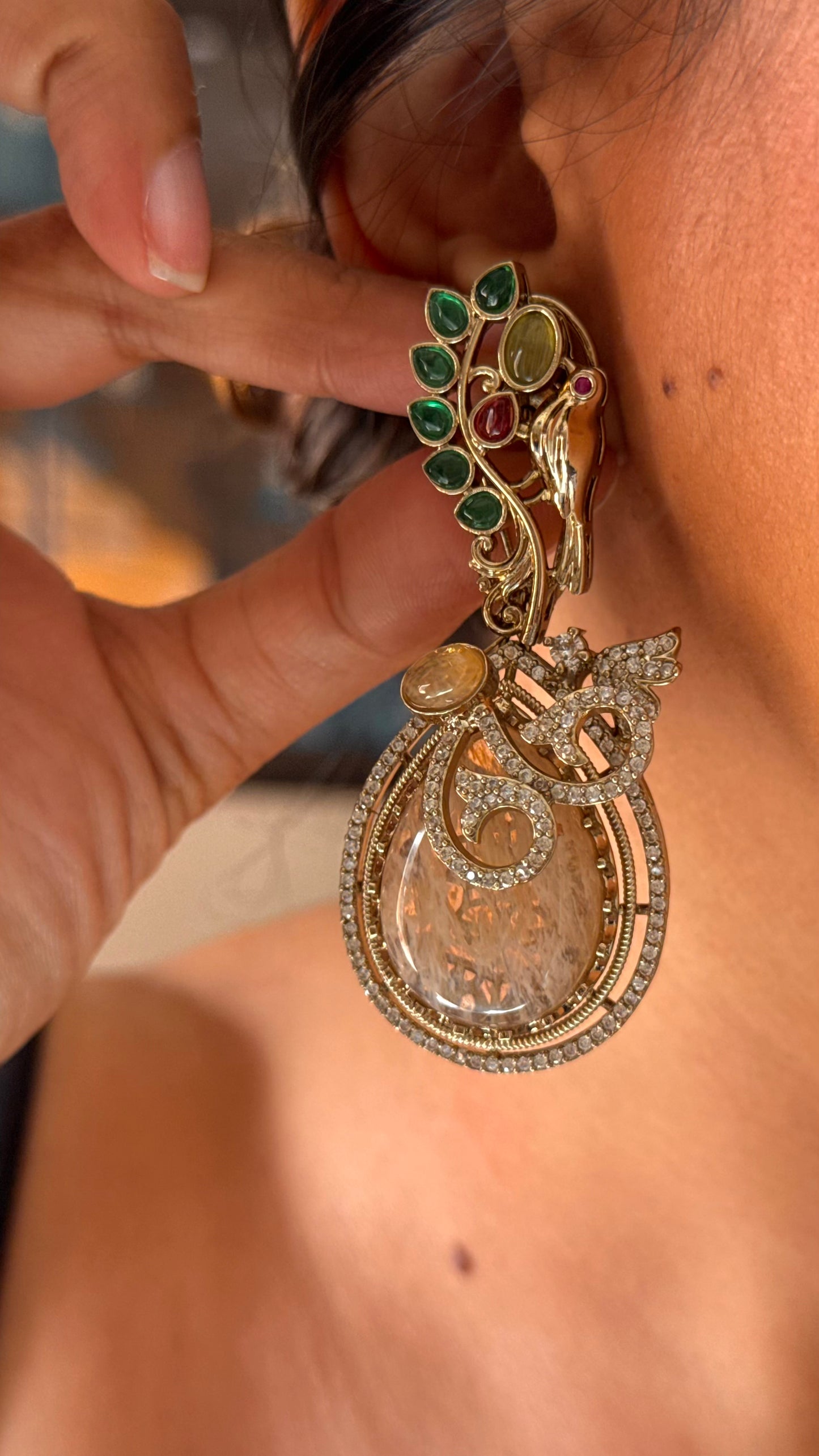 Peach stone victorian sabya inspired designer necklace