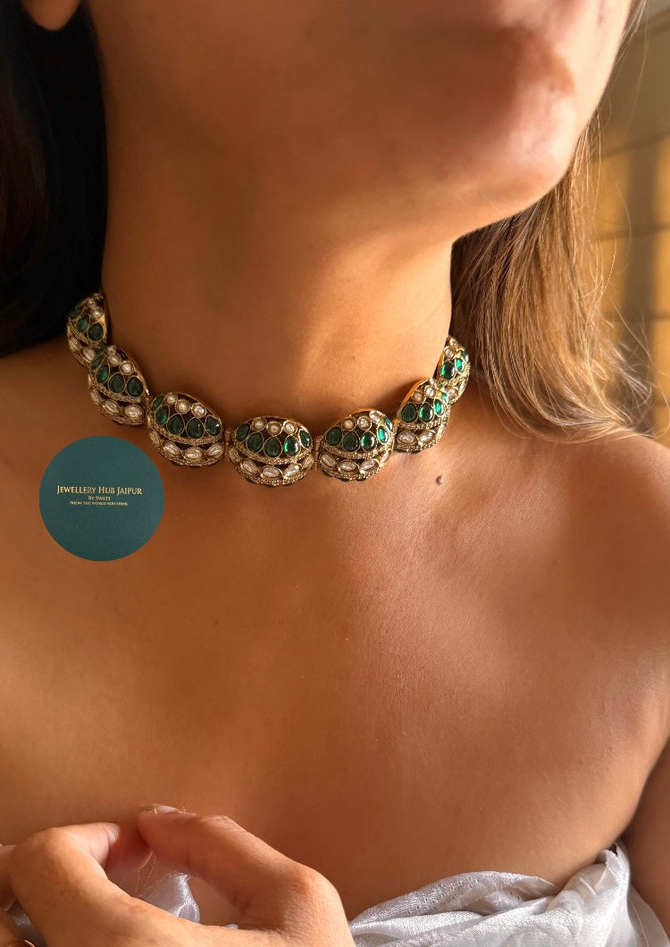 Emerald moissanite uncut polki choker set