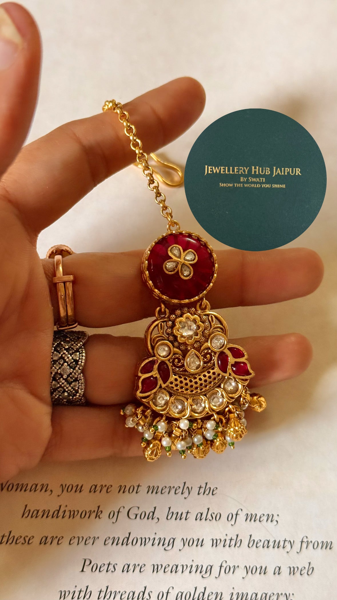 Ruby inlay rajwada maangtika