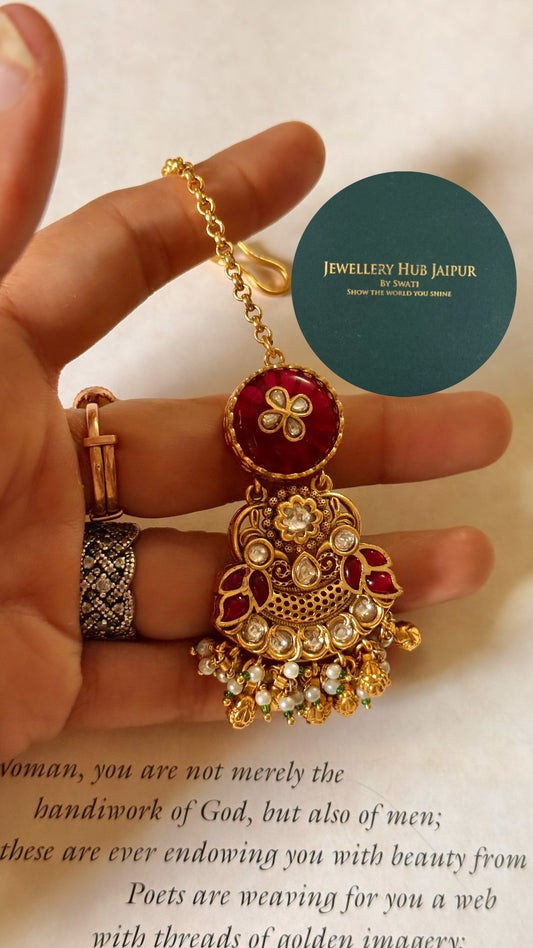 Ruby inlay rajwada maangtika