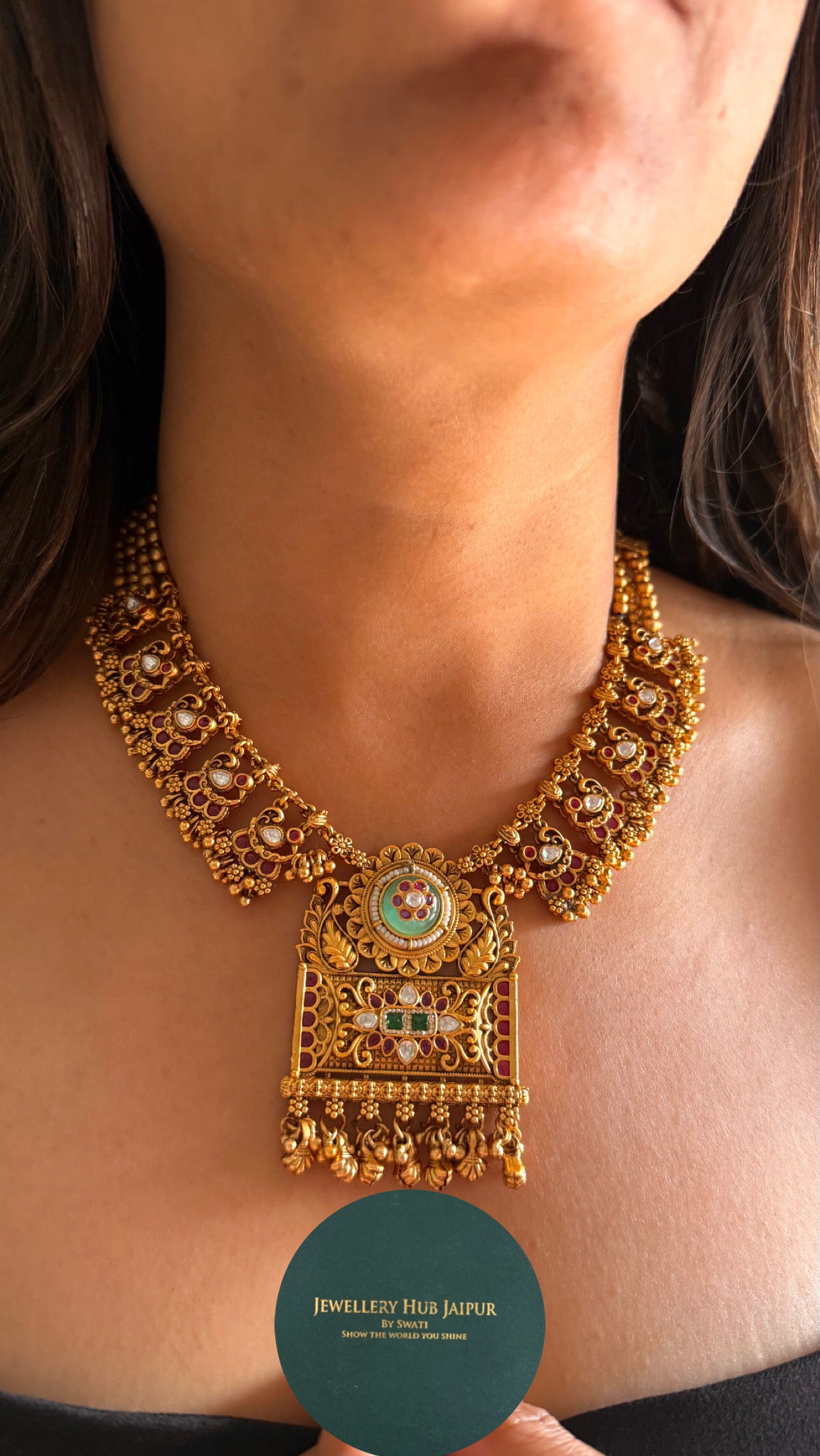 Mint rajwadi handmade heritage necklace