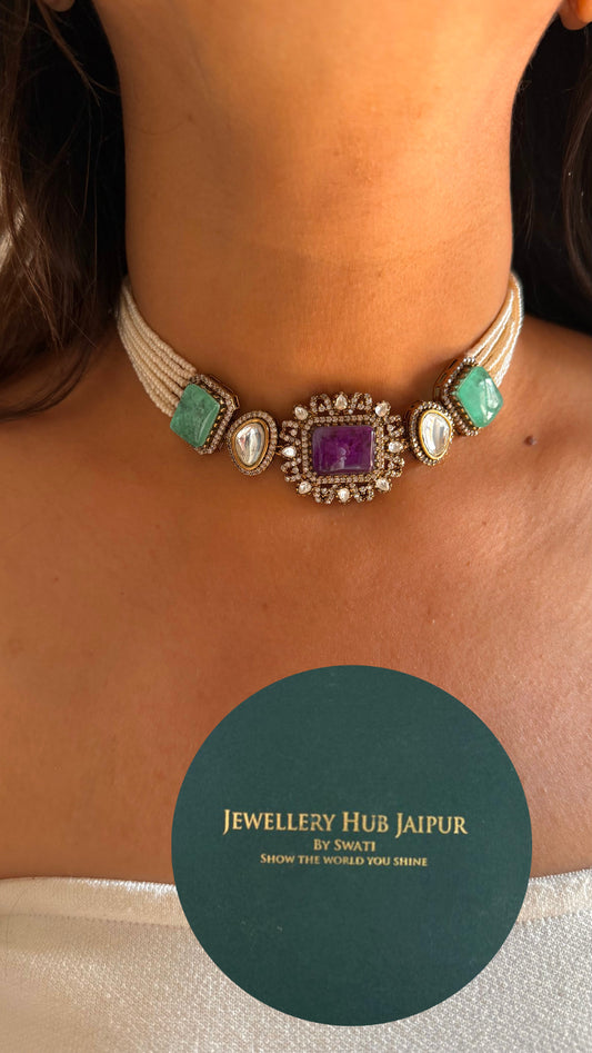 Tanzanite & sapphire minimalist Victorian necklace