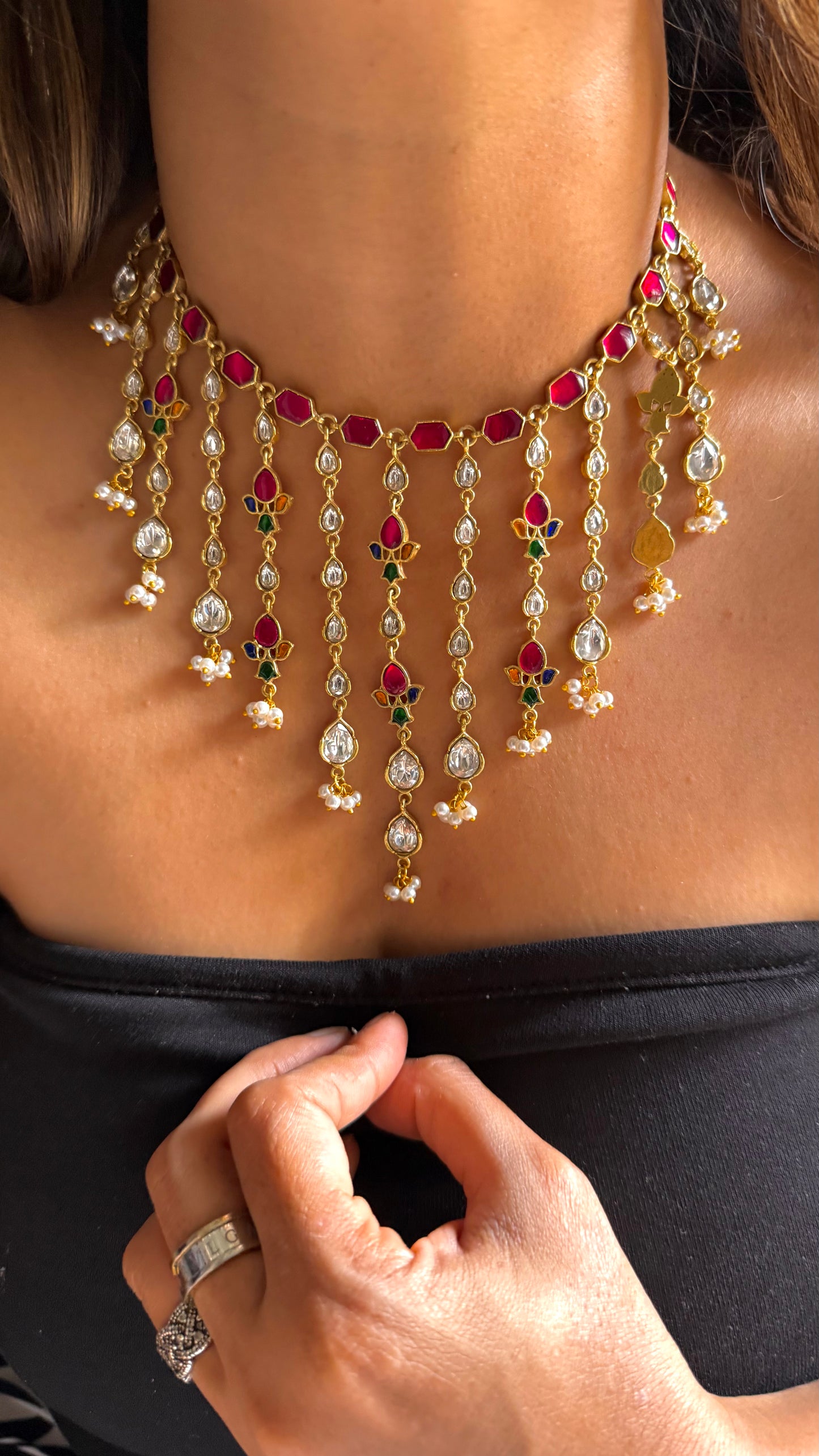 Pachi Kundan waterfall necklace