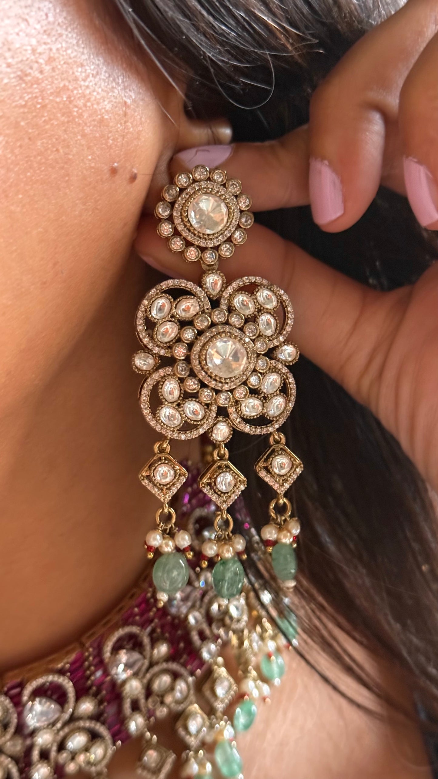 Rani pink ruby with mint drops choker Necklace