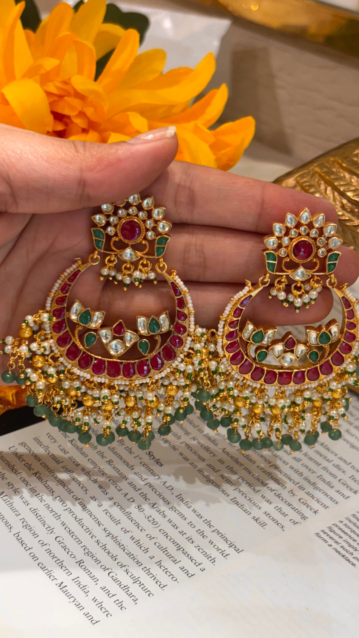 Pachi kundan heritage chaandbali earrings