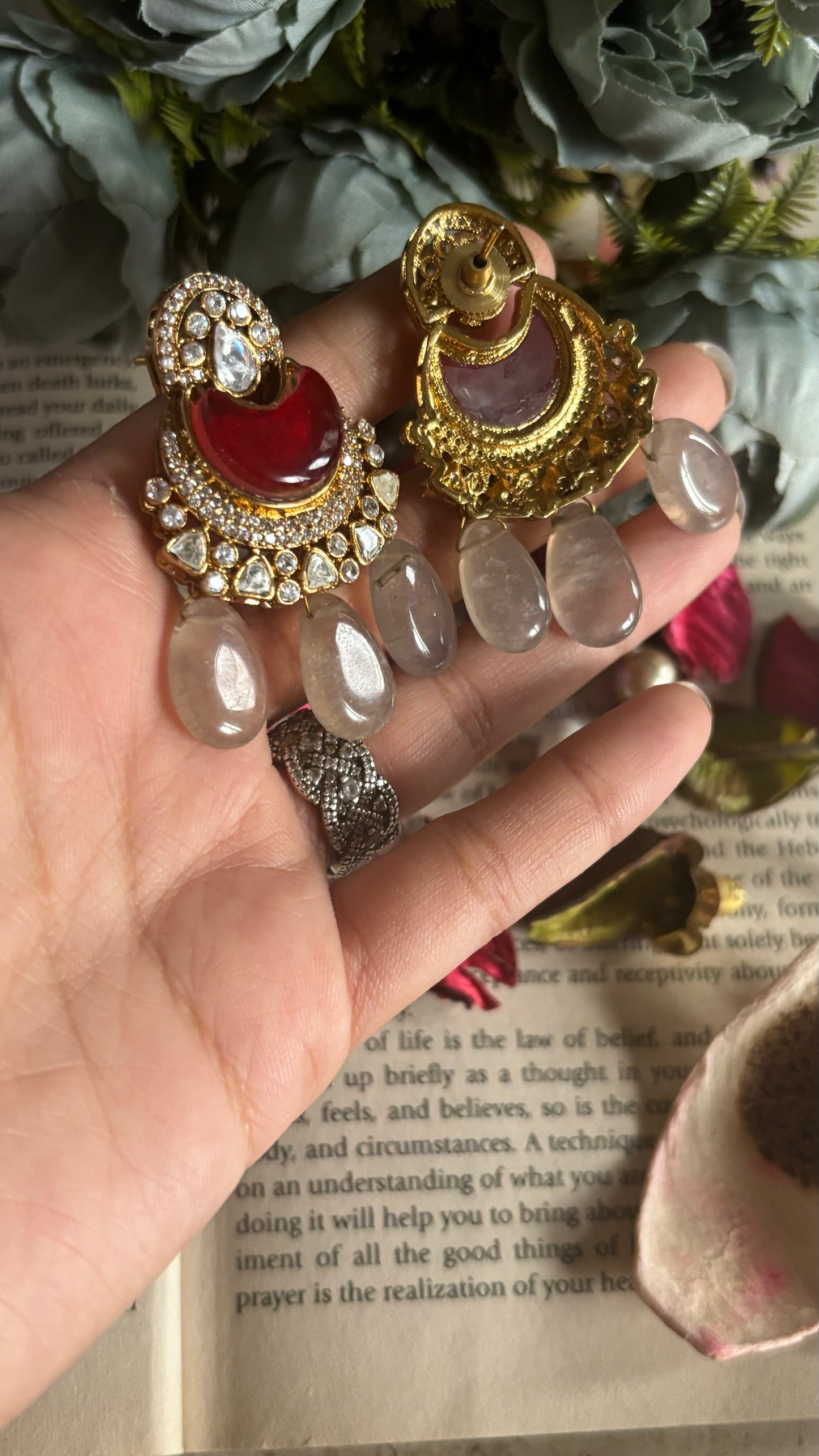 Ruby grey drops Moissanite earrings