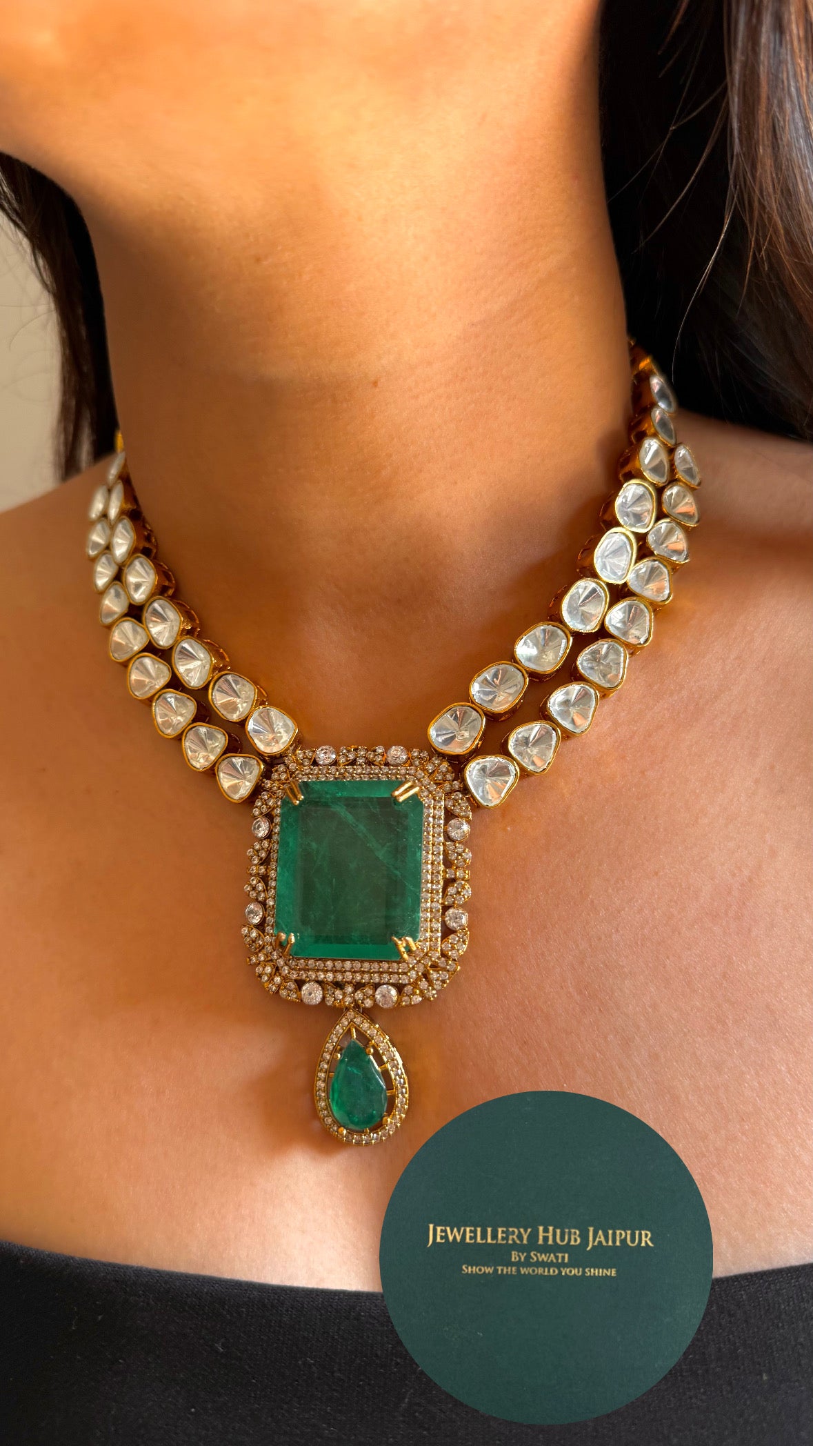 Emerald uncut polki necklace