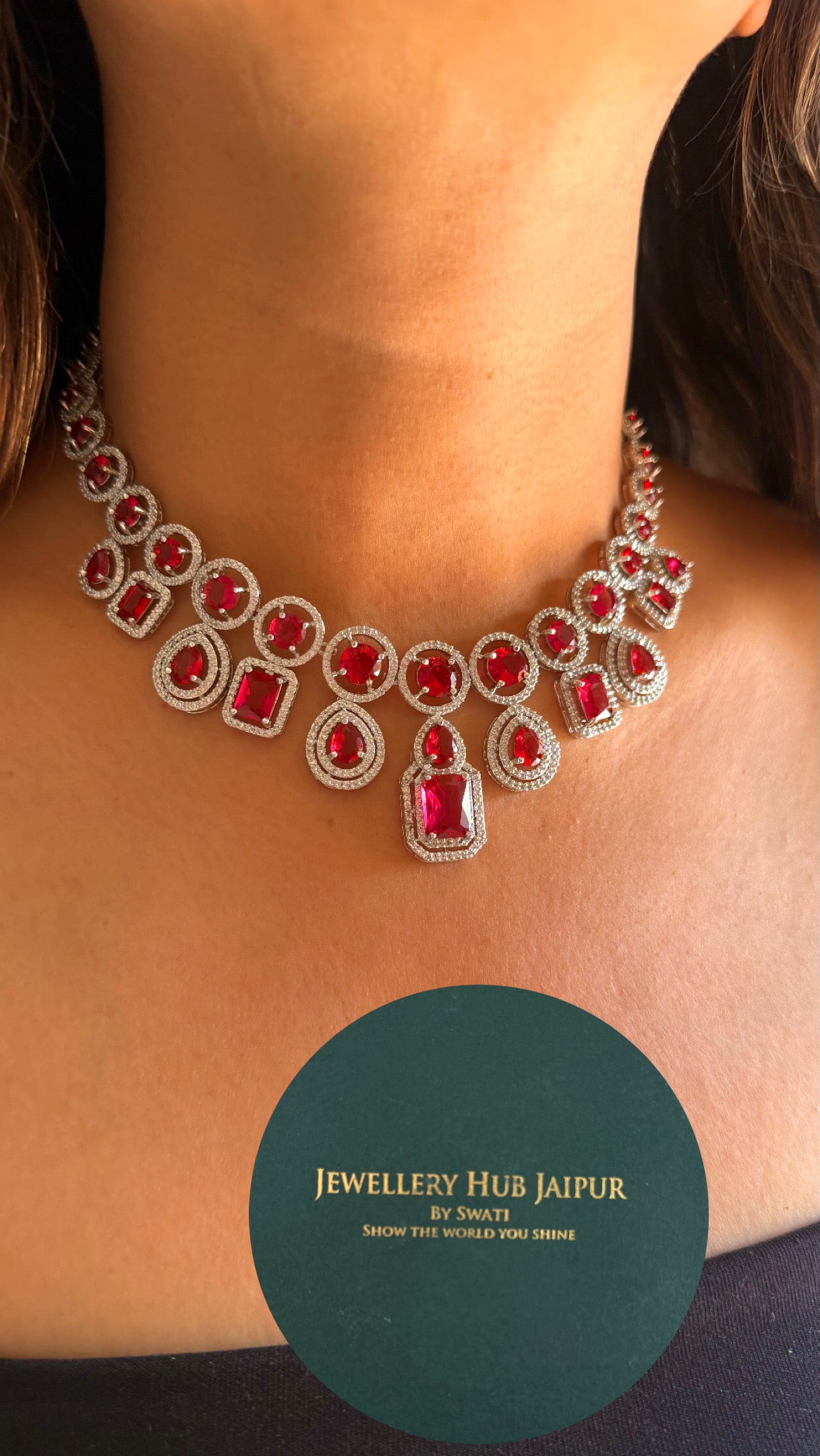 Ruby diamond dual line necklace