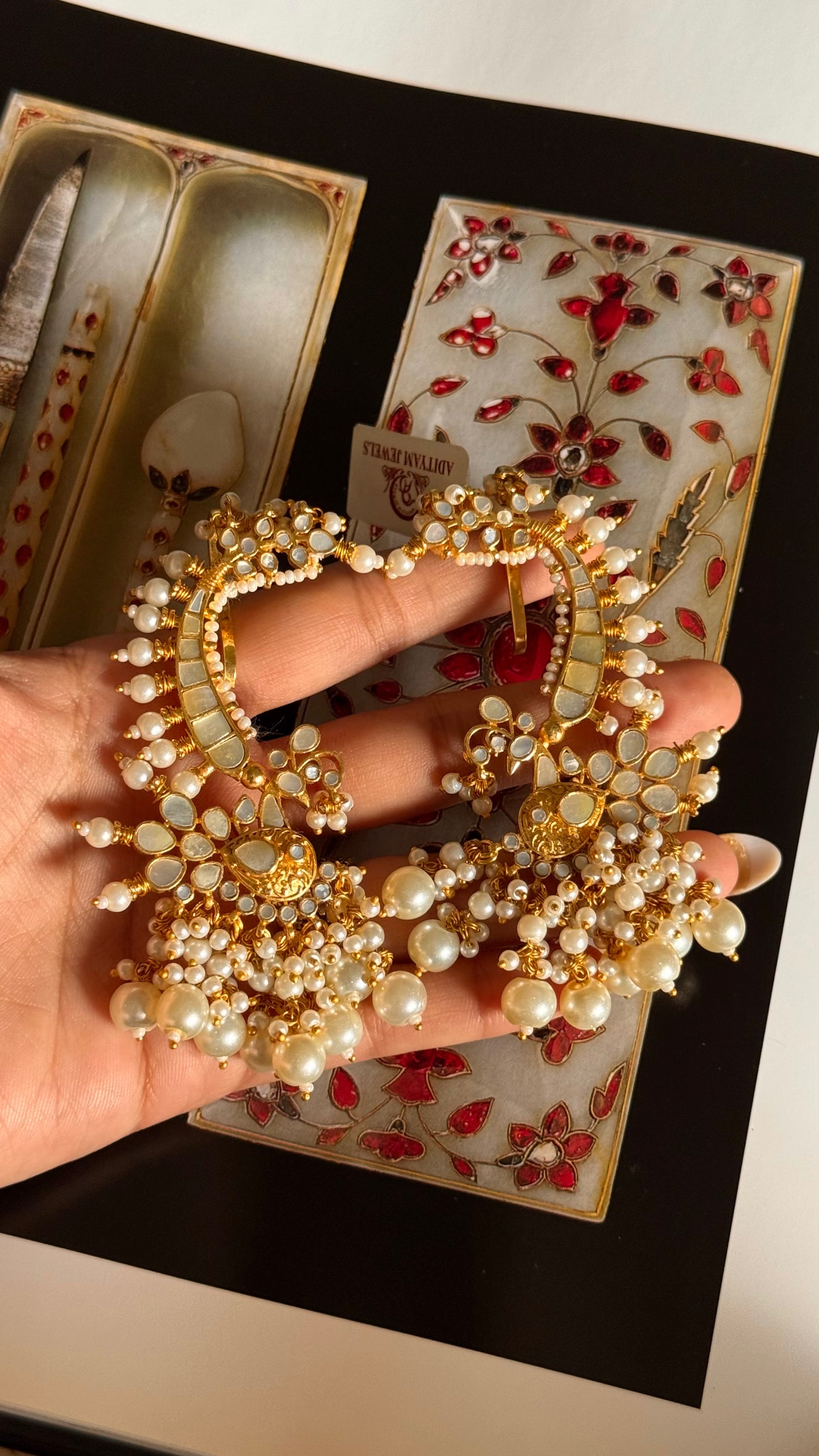 Paachi Mother of pearls ear cuff with chandbali