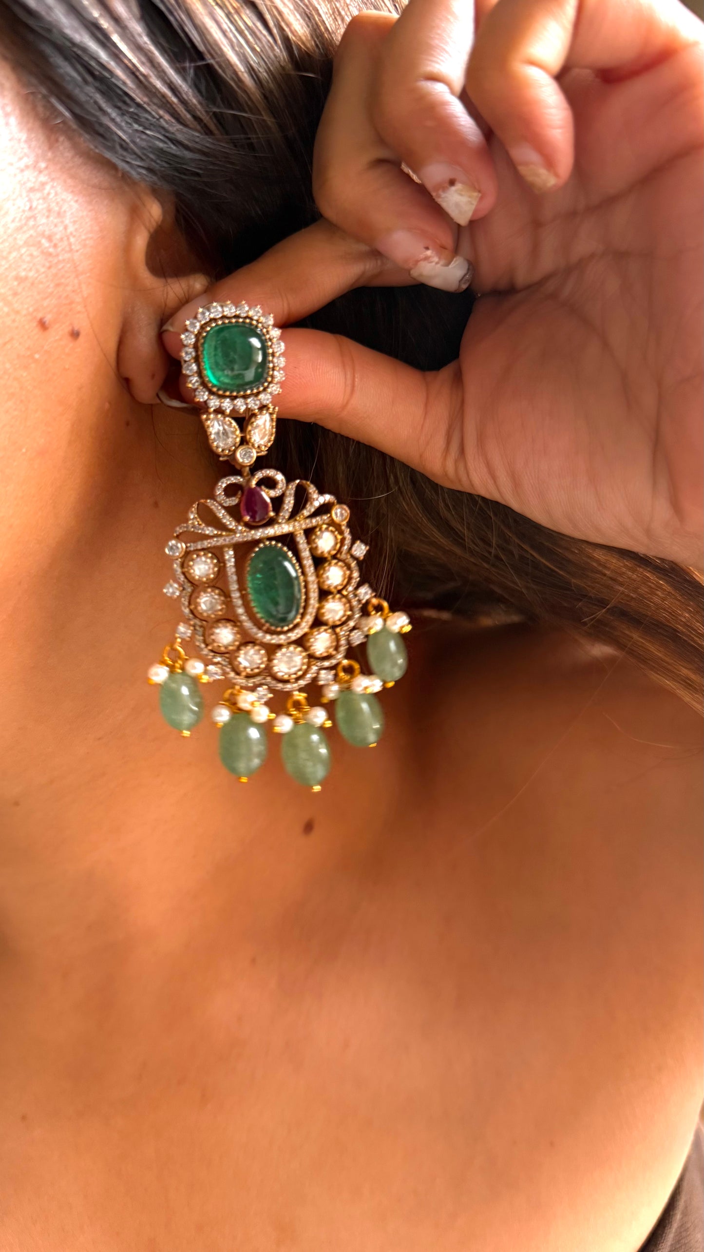 Emerald doublet moissanite rani pink earrings