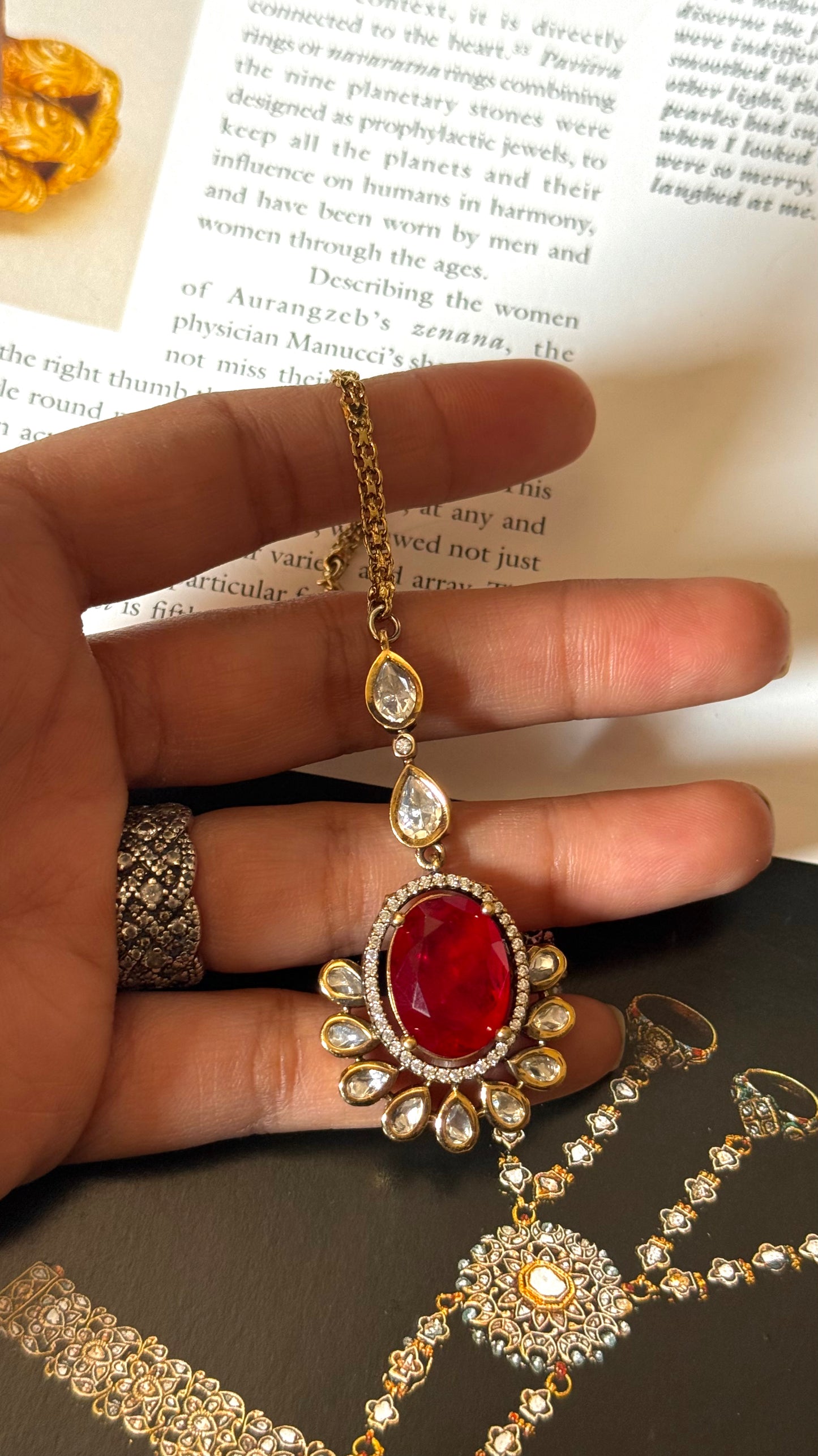 Ruby doublet moissanite Maangtika