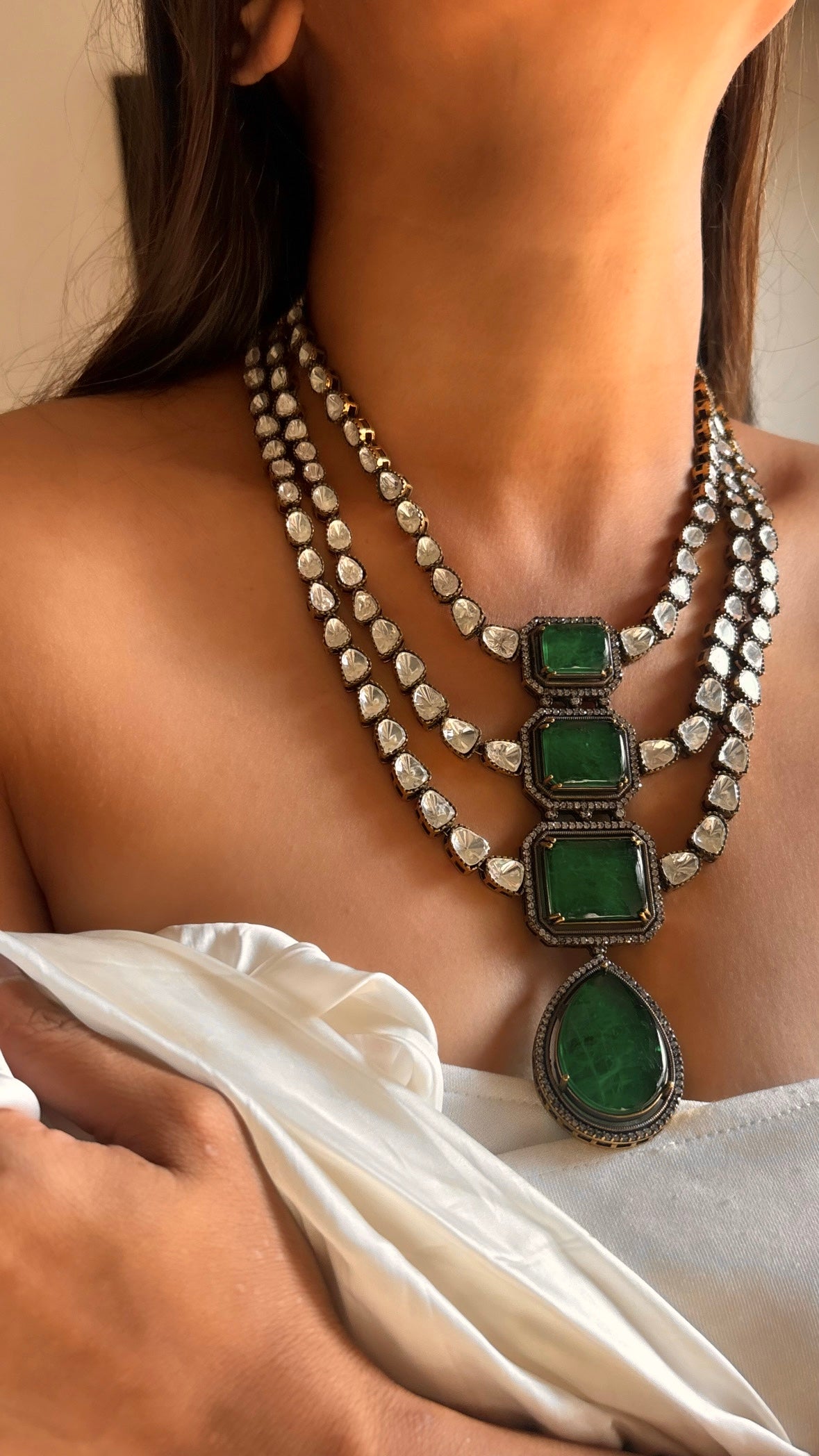 Heritage emerald doublet Triple line necklace set