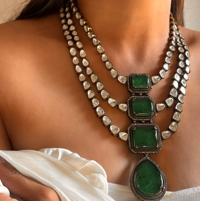 Heritage emerald doublet Triple line necklace set