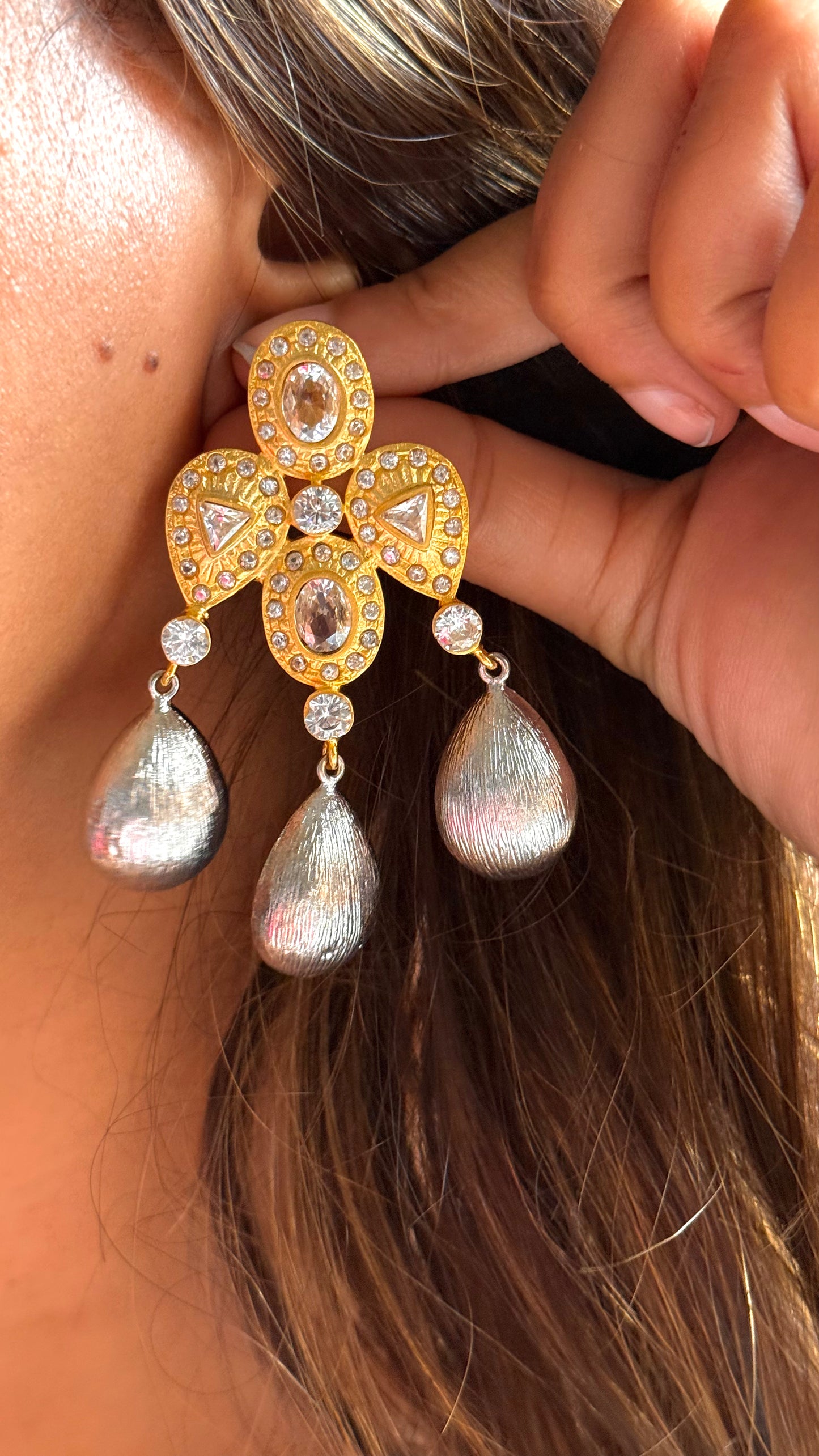24kt Dubai Gold inspired Danglers with triple almond
