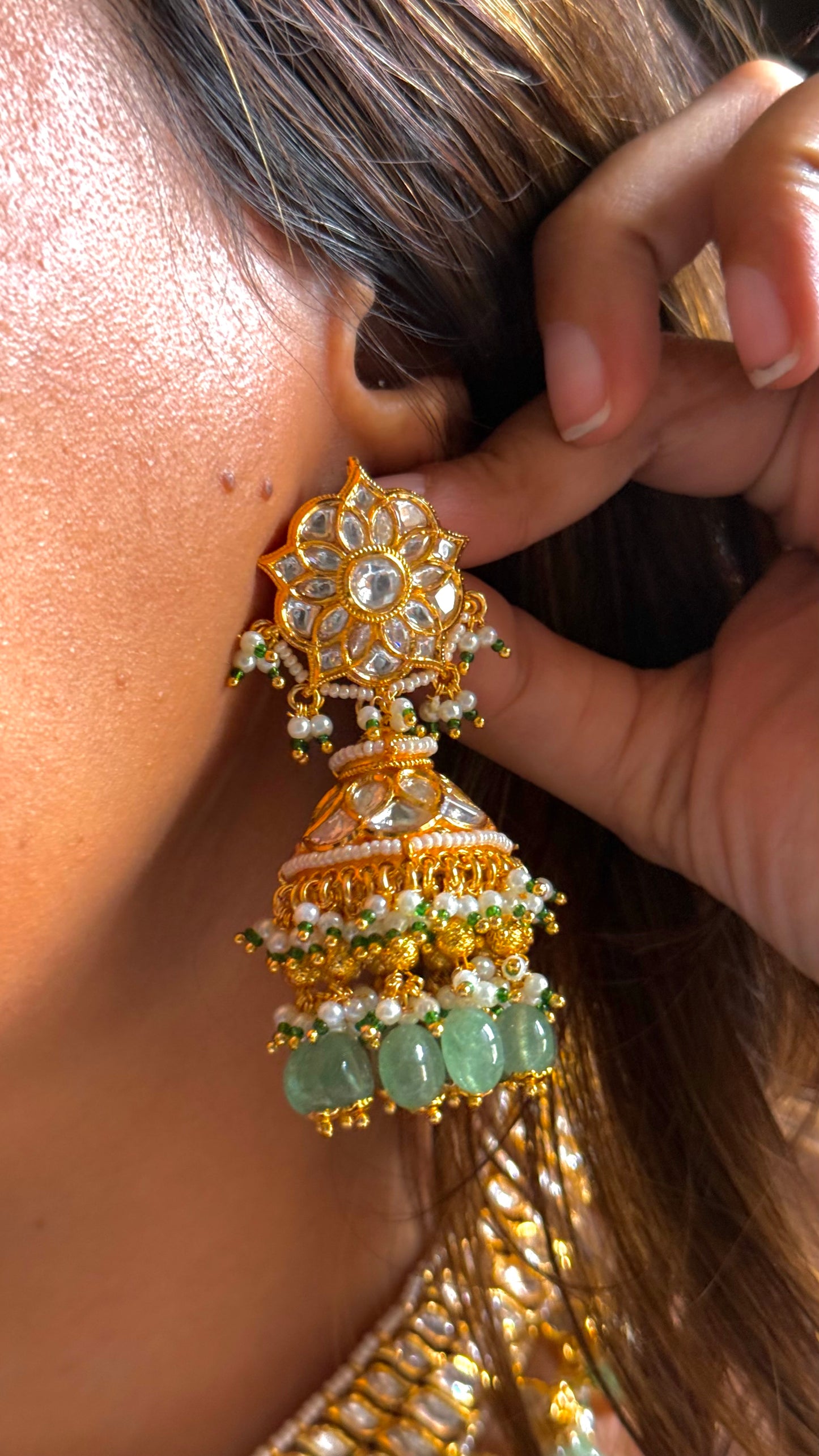 Paachi Kundan floral designer with mint detailing necklace