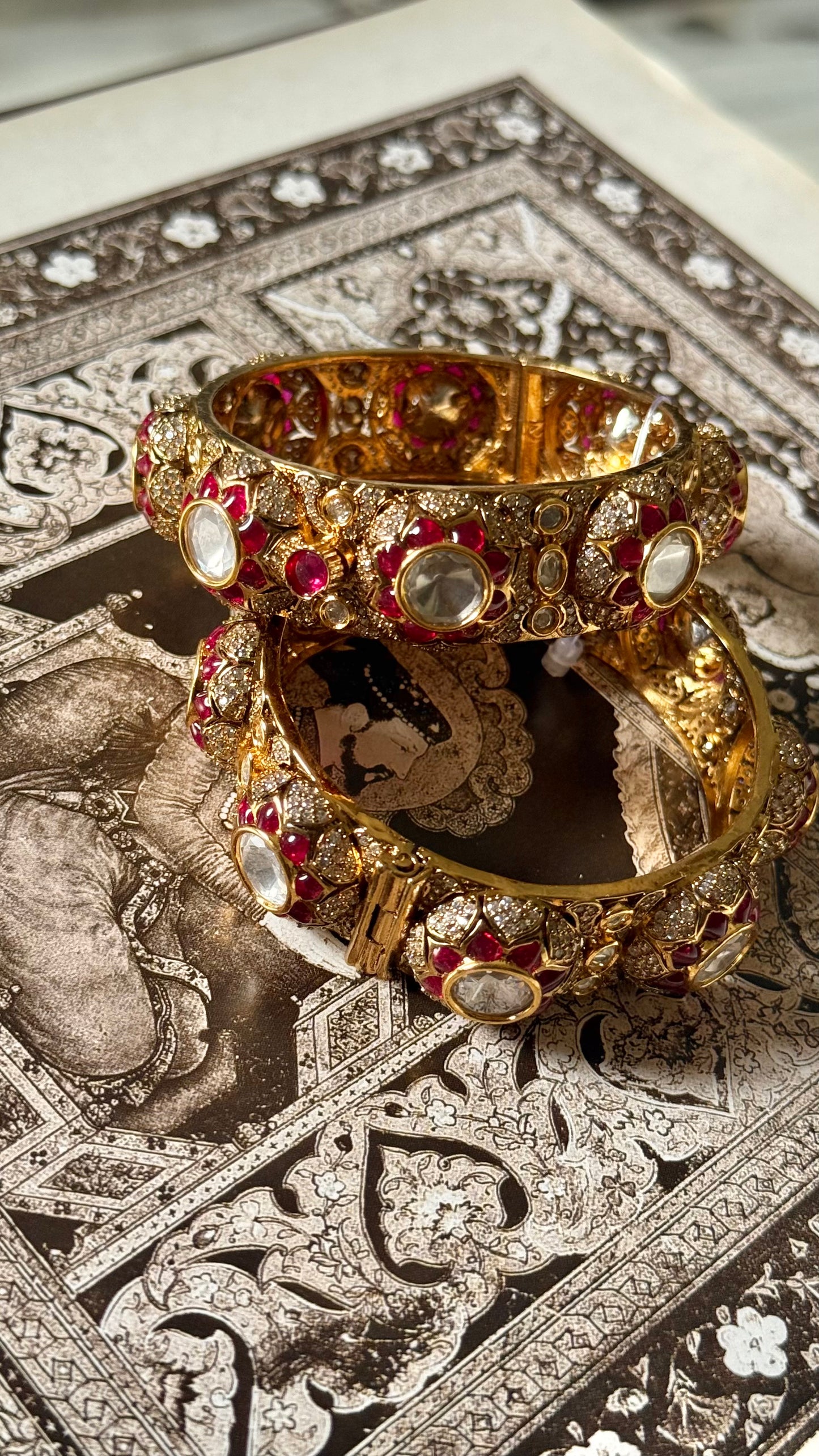 Rani pink floral moissanite Victorian openable bangle