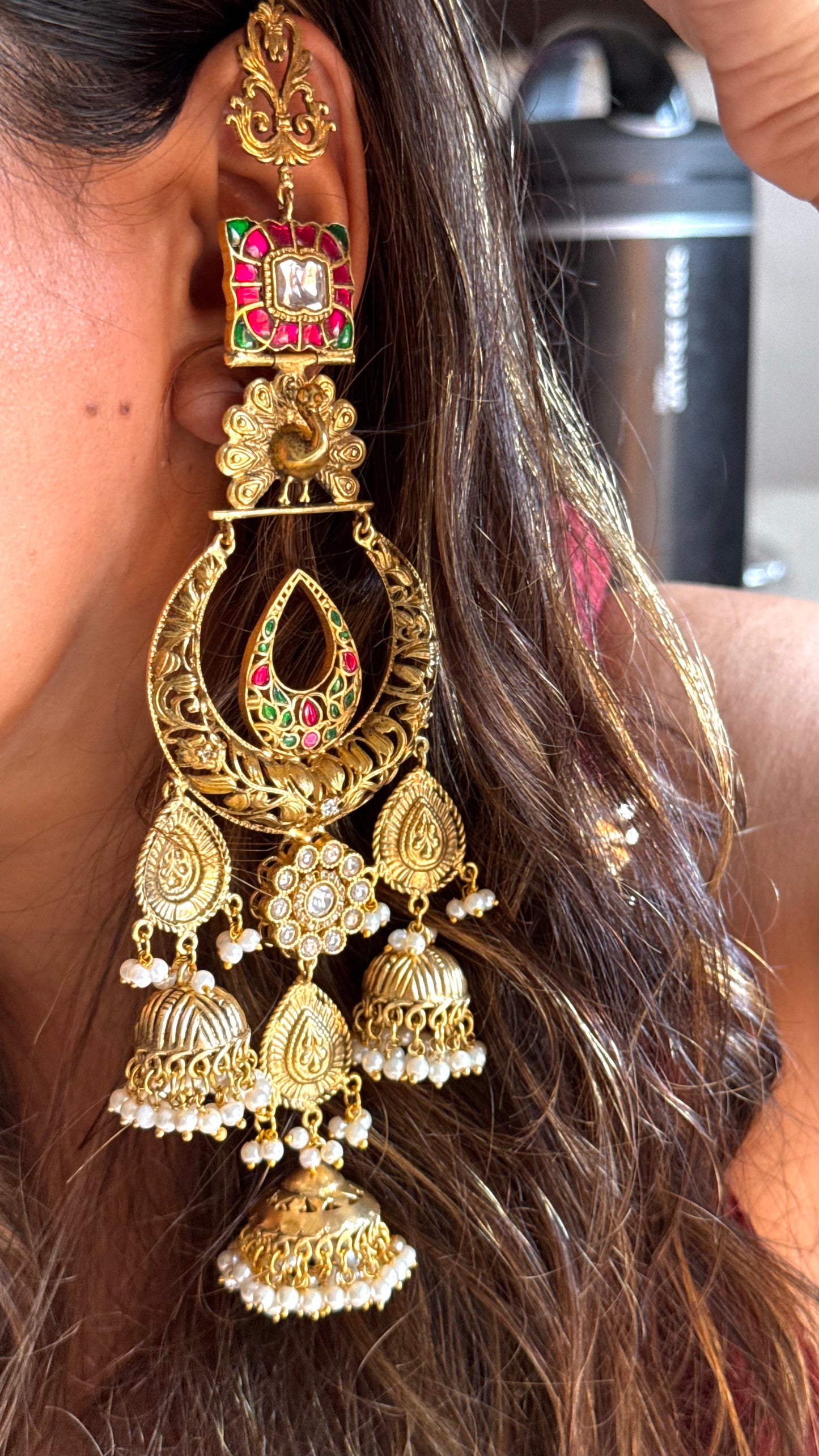 Amrapali inspired peacock paachi polki danglers