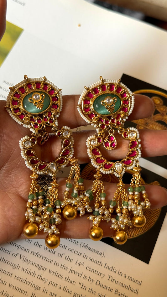 Ruby & mint inlay rajwada earrings