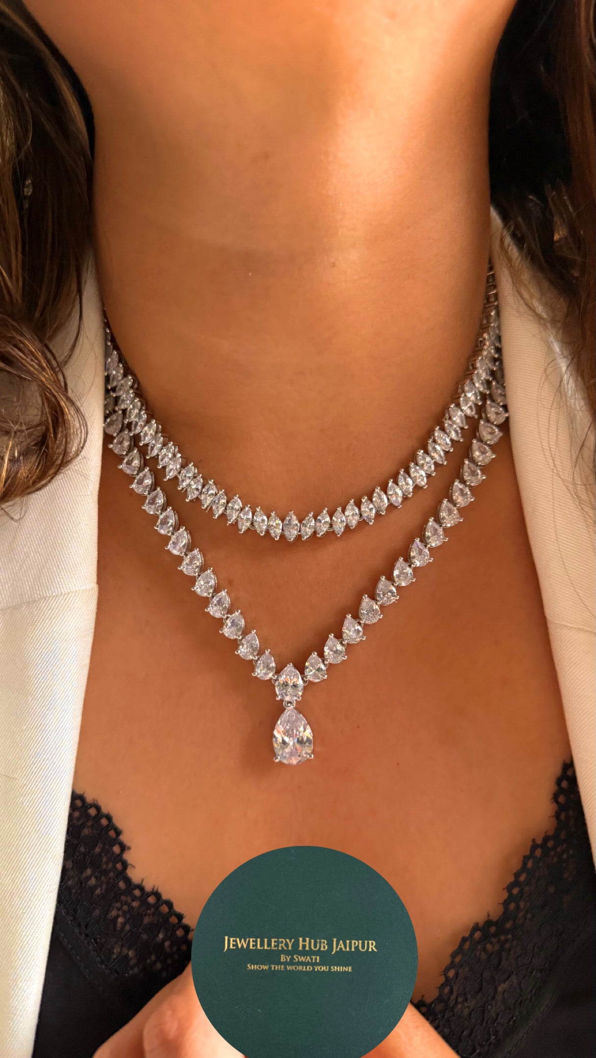 Dual line cz diamond necklace