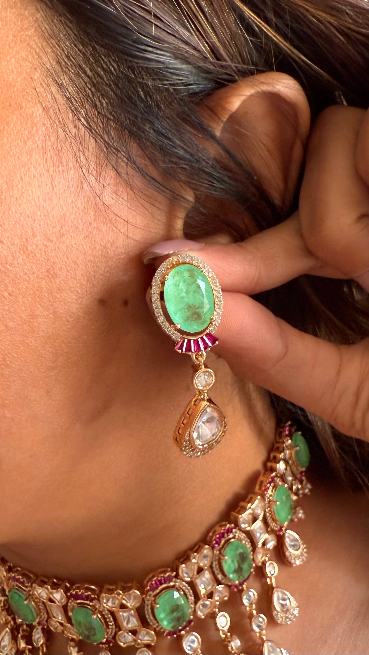 Prithika Choker mint necklace with earrings