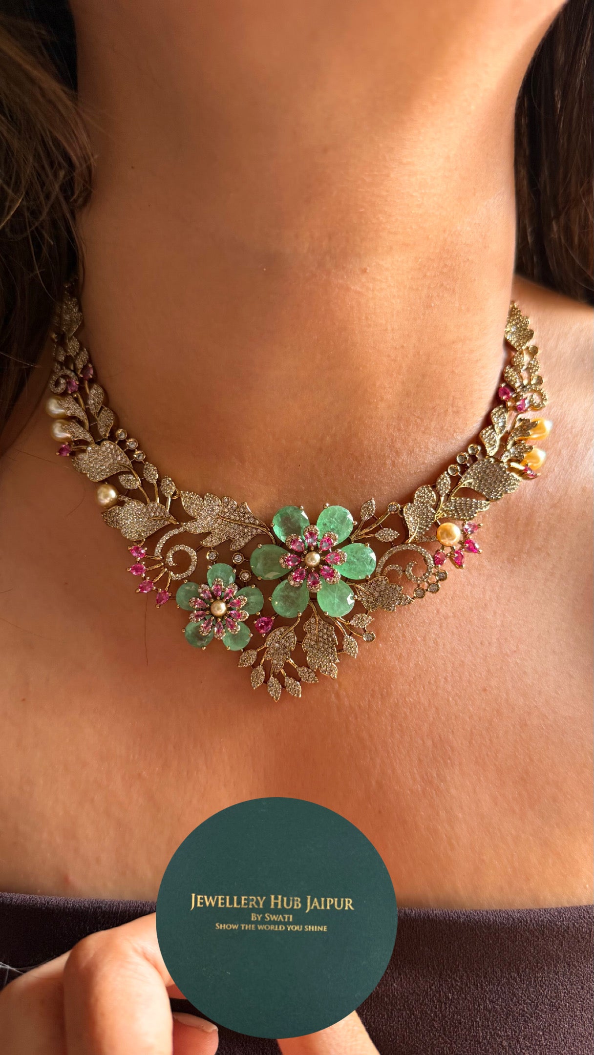 Designer Leaf inspired mint doublet collar Necklace