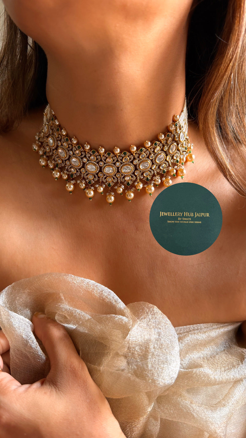 Heritage emerald & moissanite victorian choker set