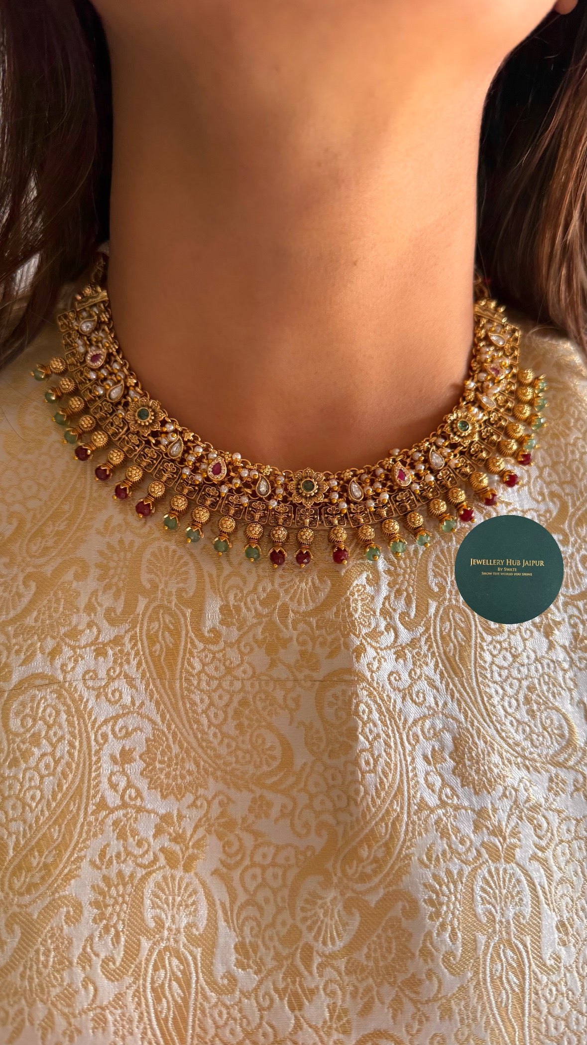 Emerald & ruby floral nakashi gold rajwada set