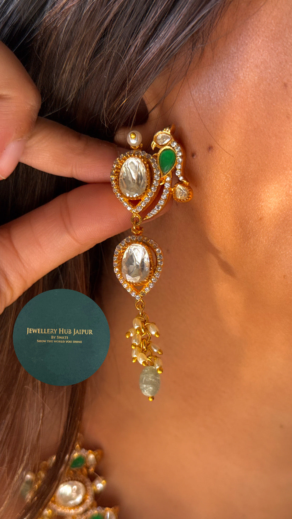 Real moissanite panna peacock inspired necklace with strawberry drops