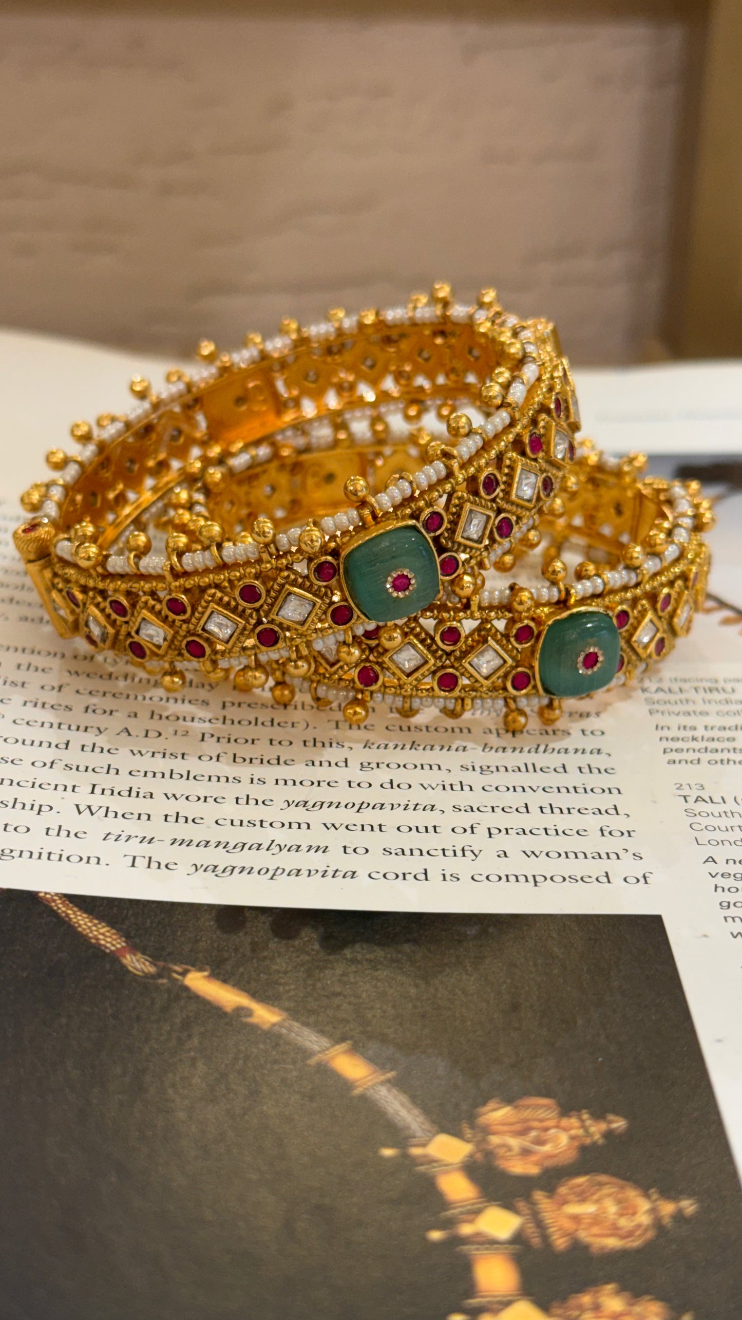 Mint stone & Swarovski rani pink rajwada bangles