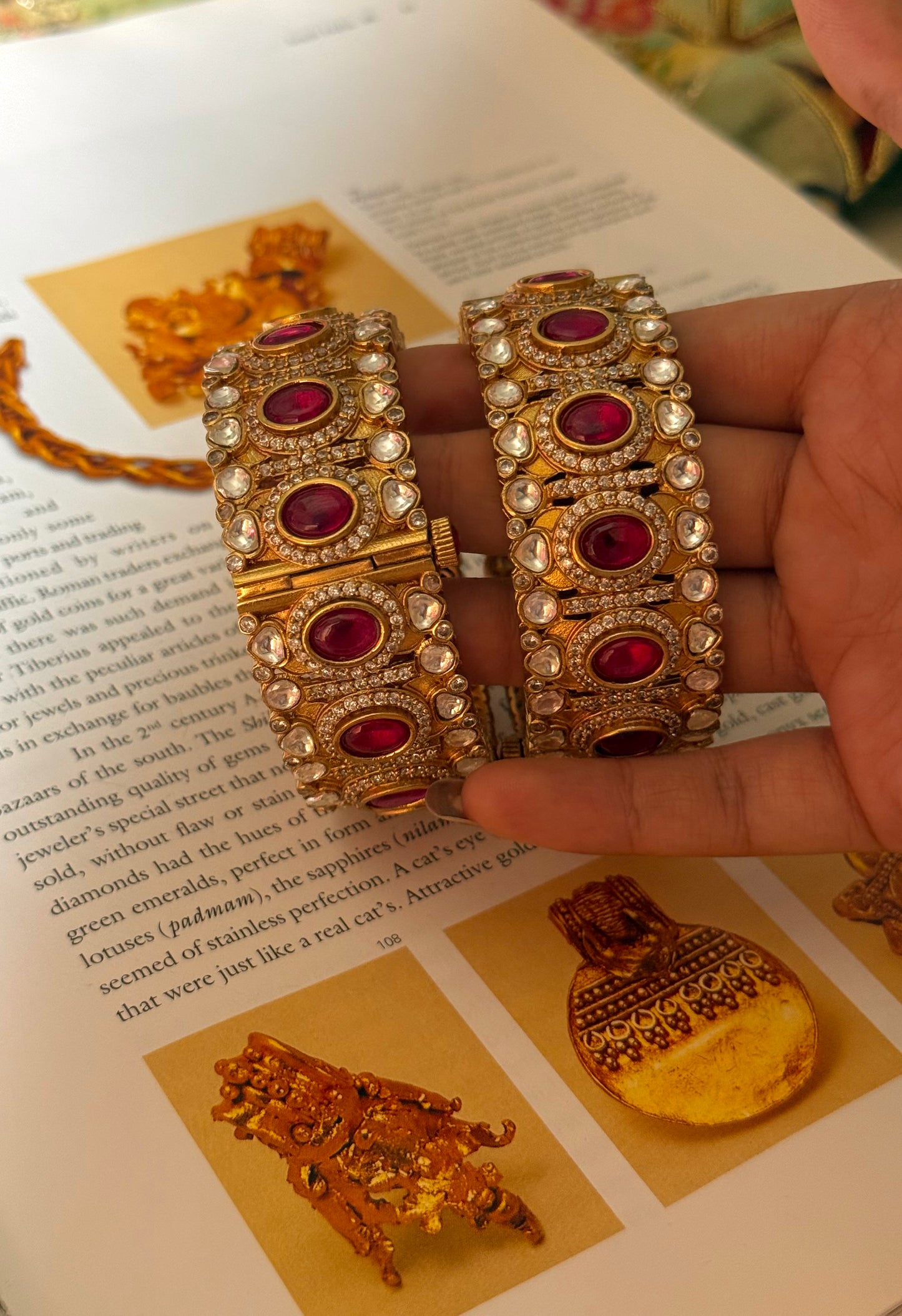 Rani pink ruby with gold polish openable Bangles