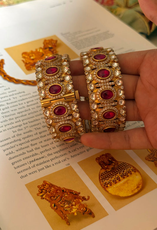 Rani pink ruby with gold polish openable Bangles