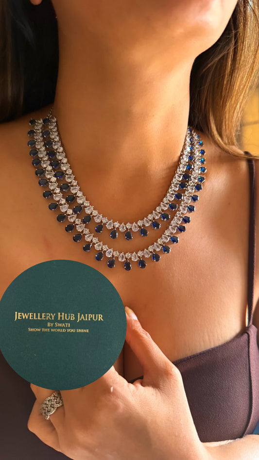 Crimson Royale diamond Drop with teardrop sapphire dual layer set