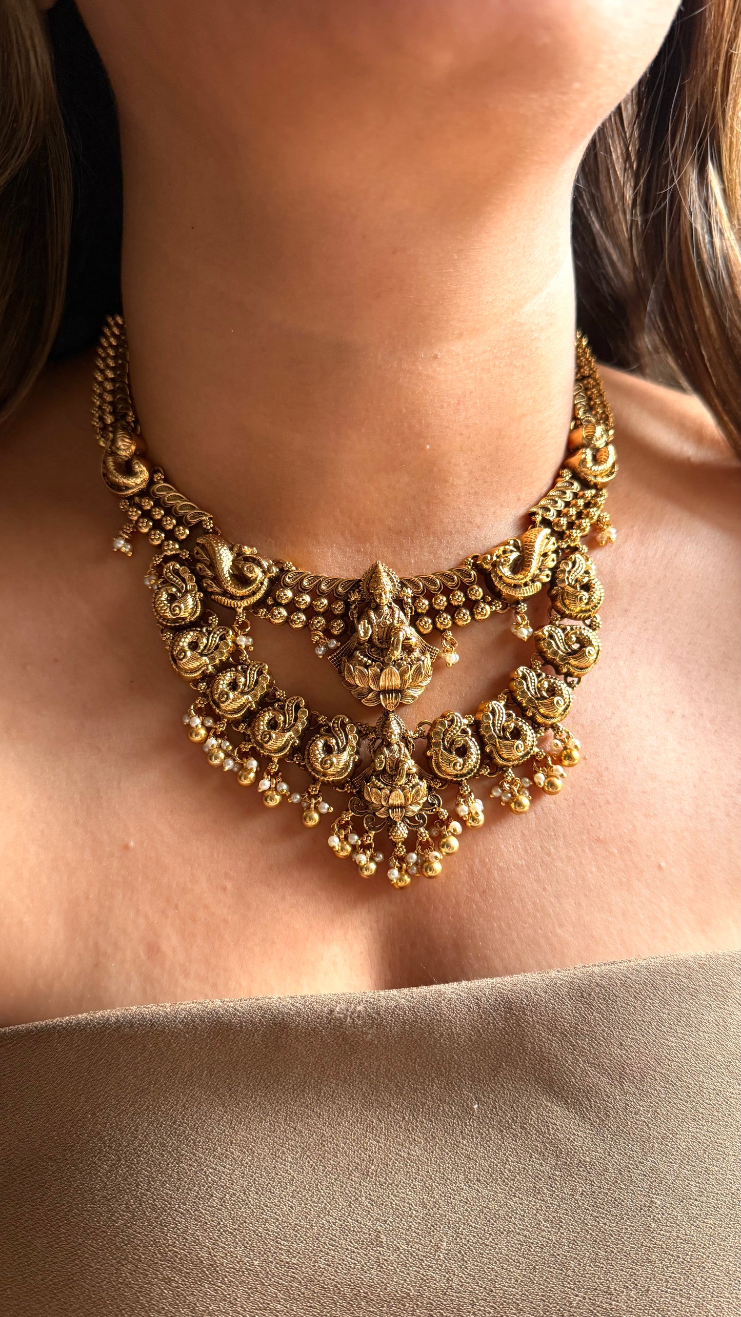 Goddess Laxmi inspired temple set with gold ball hanging