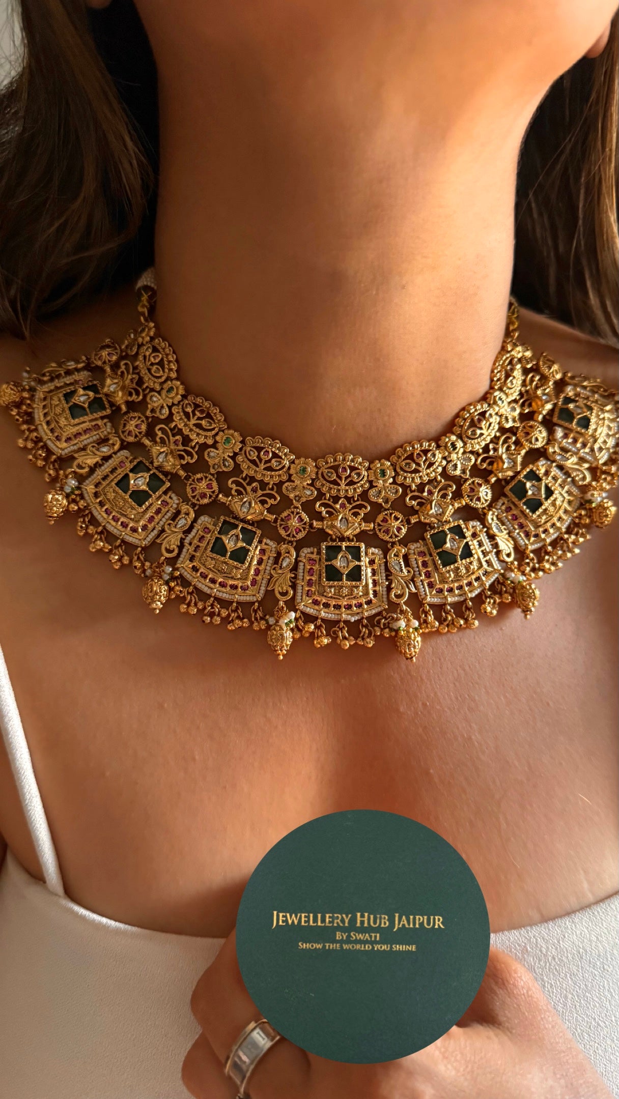 Heritage rajwada emerald nakashi gold Necklace