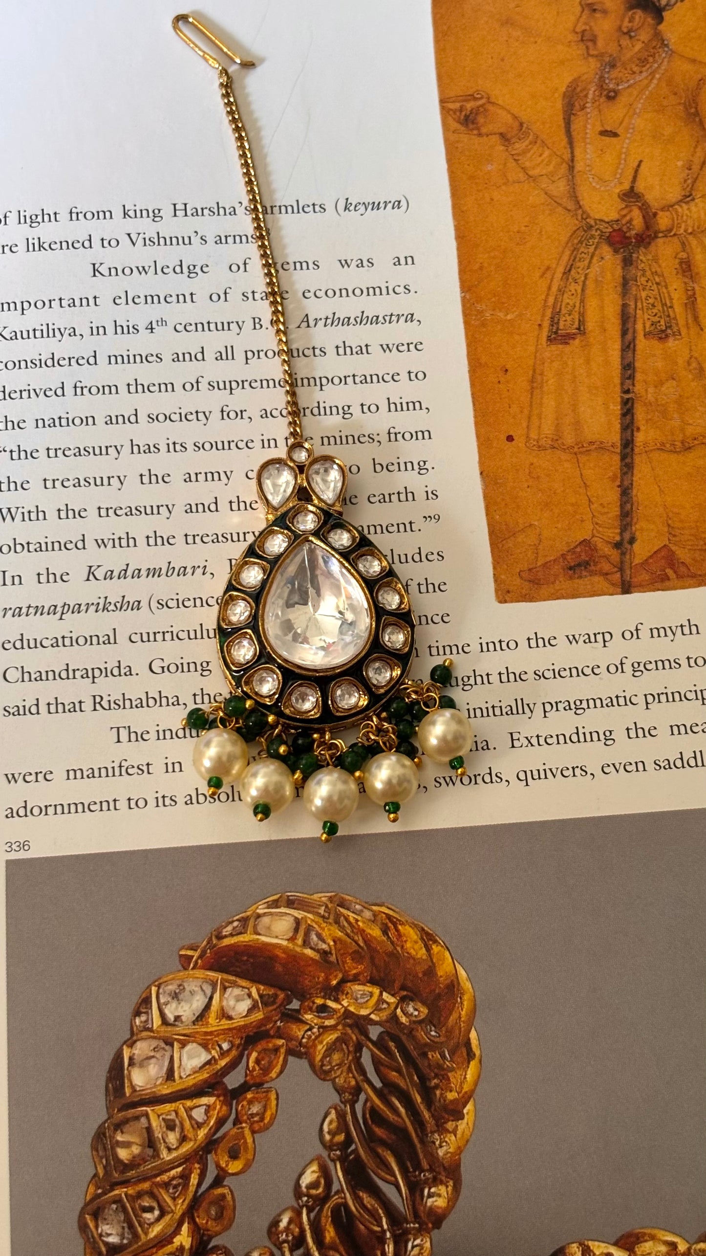 Emerald meenakari with drops maangtika