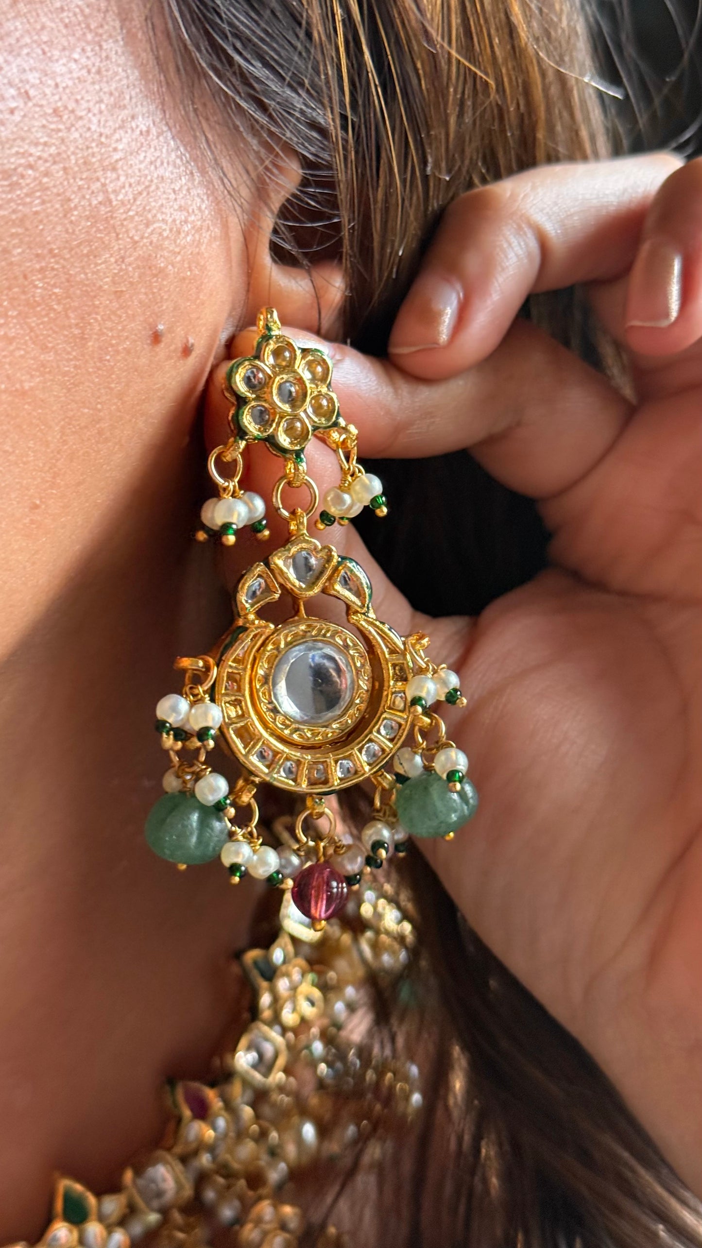 Emerald & ruby Meenakari work with pearl  detailing collar Necklace