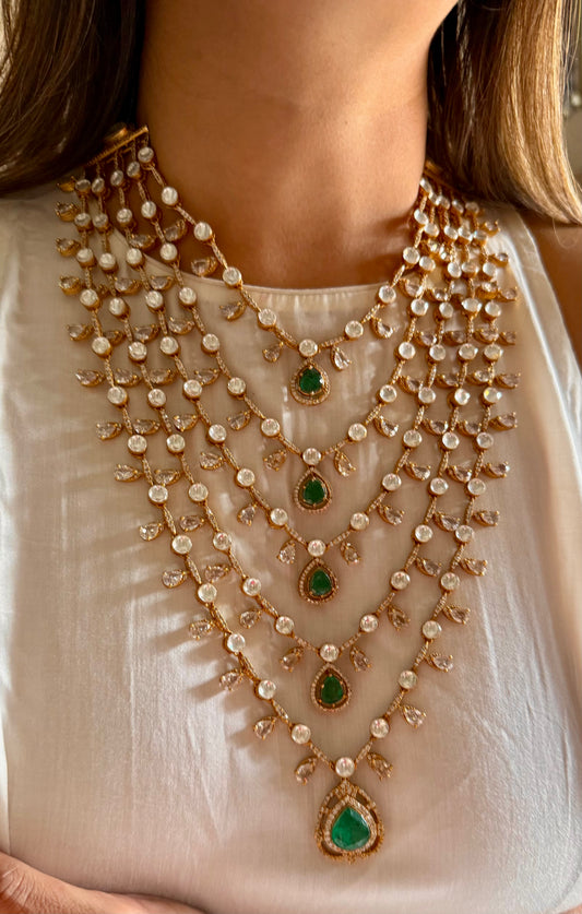 Kanira Emerald doublet panchlada necklace